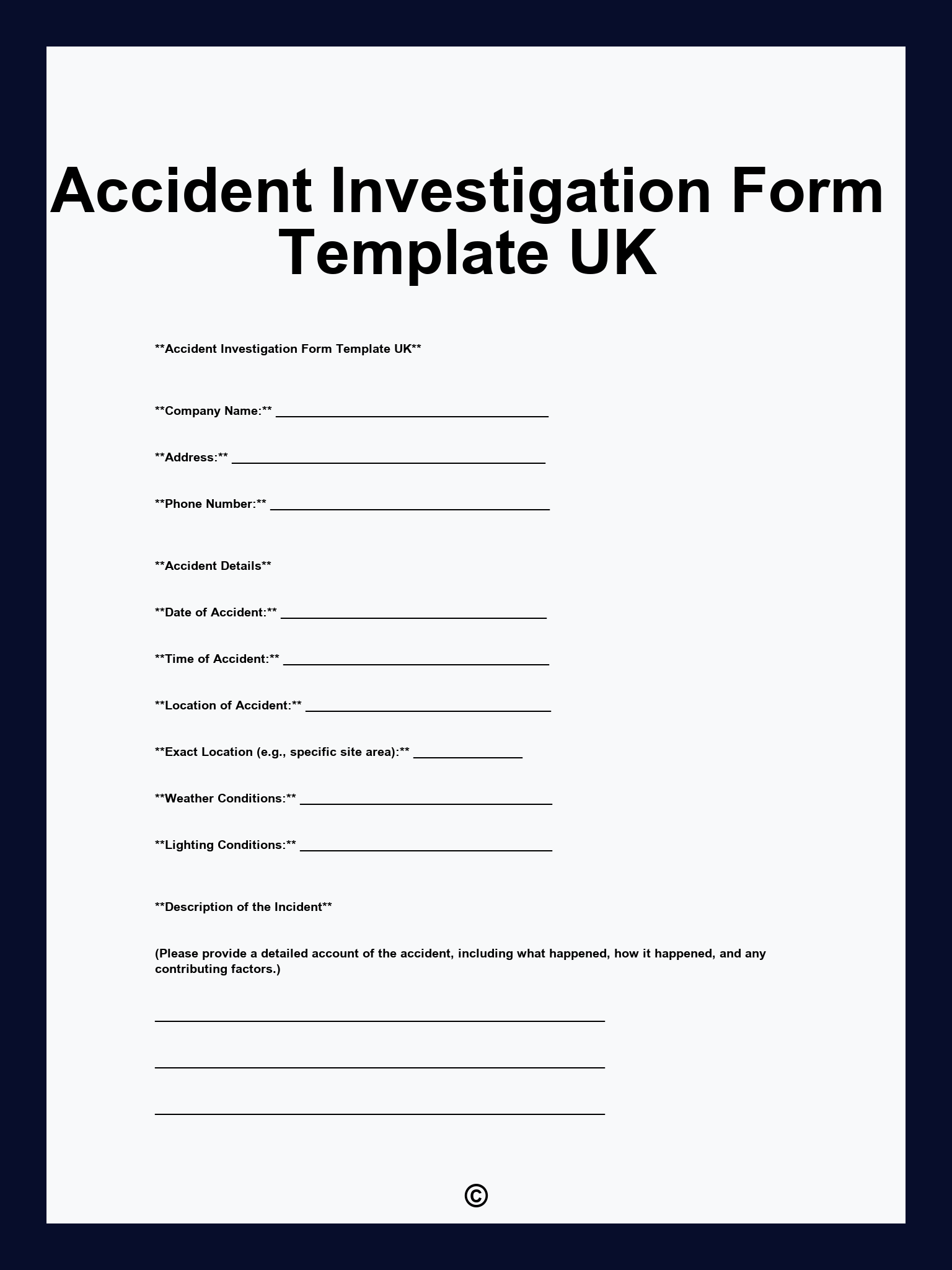 Accident Investigation Form Template UK
