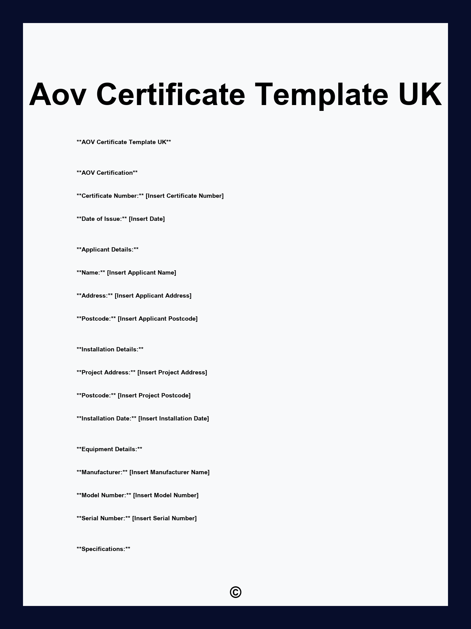 Aov Certificate Template UK