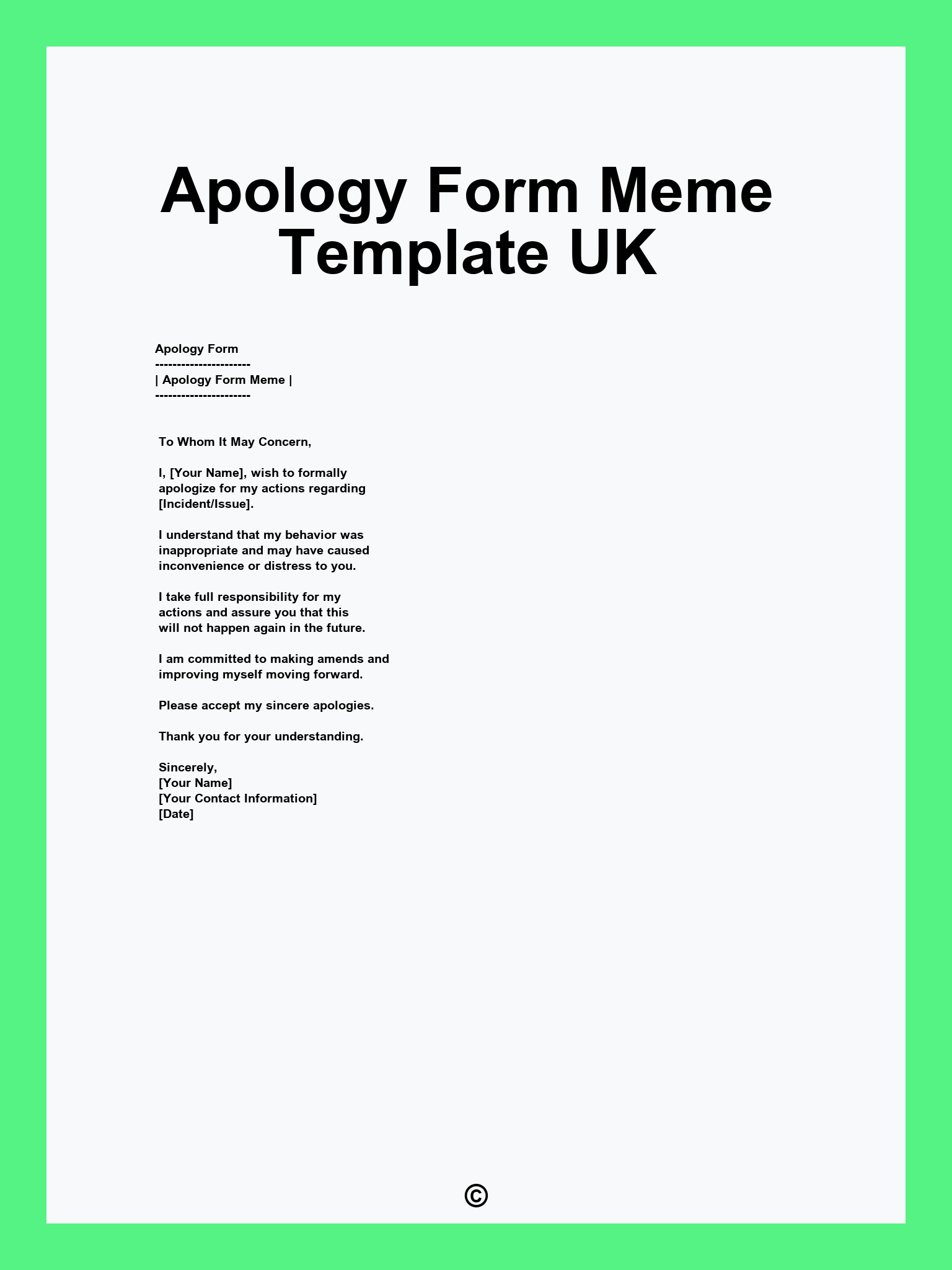 Apology Form Meme Template UK