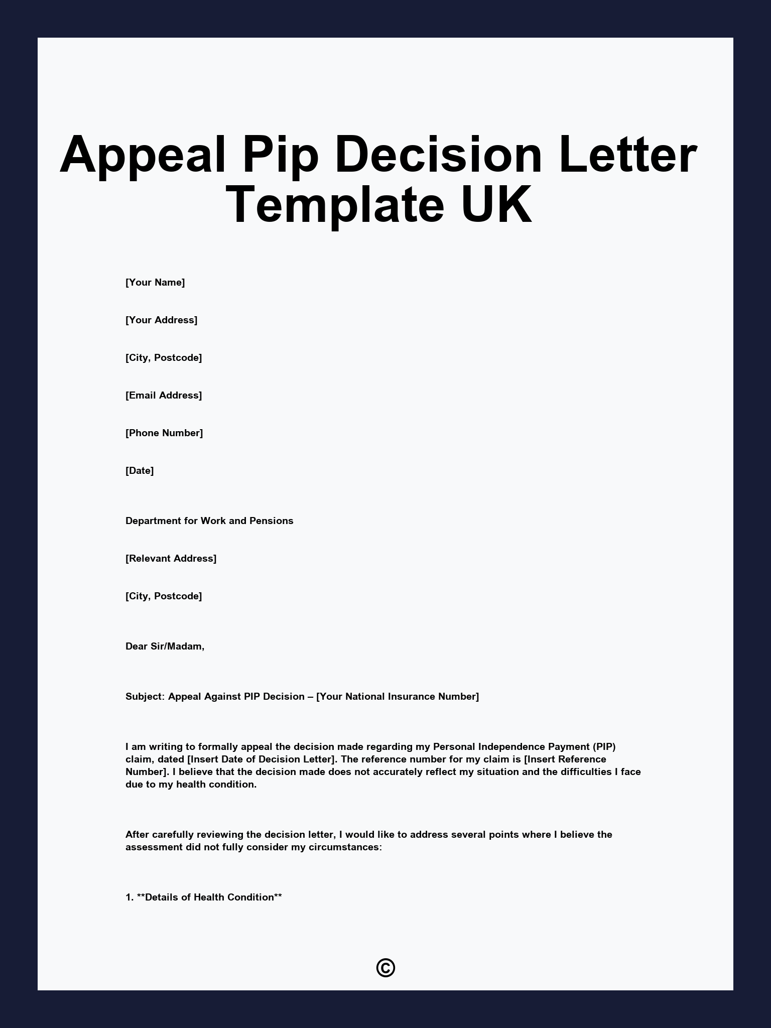Appeal Pip Decision Letter Template UK