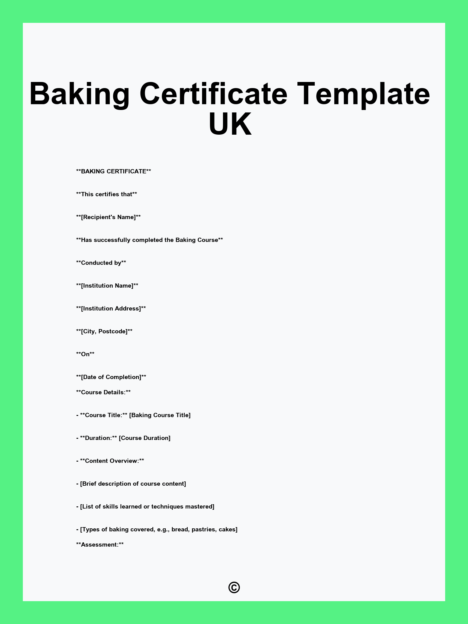 Baking Certificate Template UK
