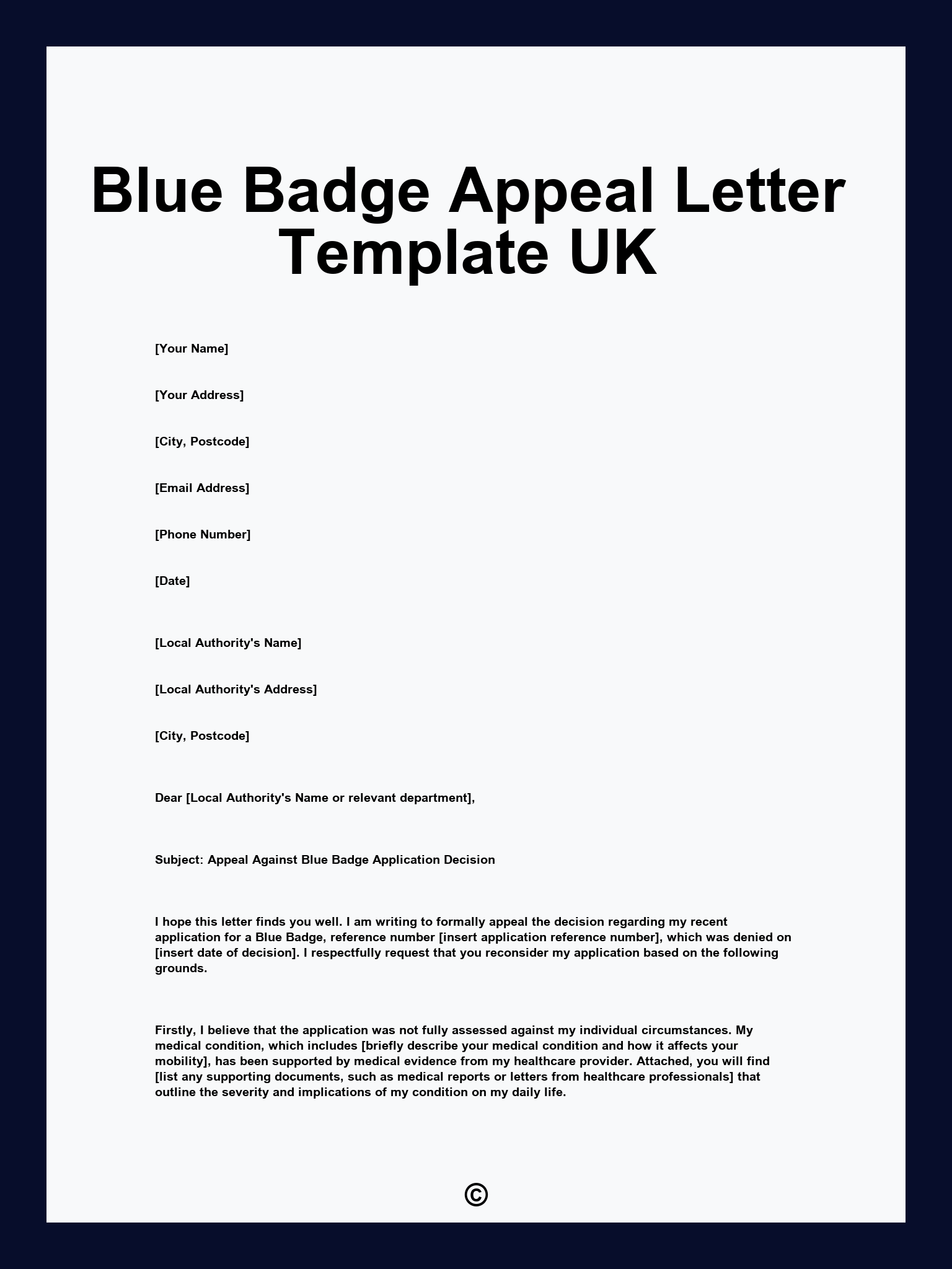 Blue Badge Appeal Letter Template UK
