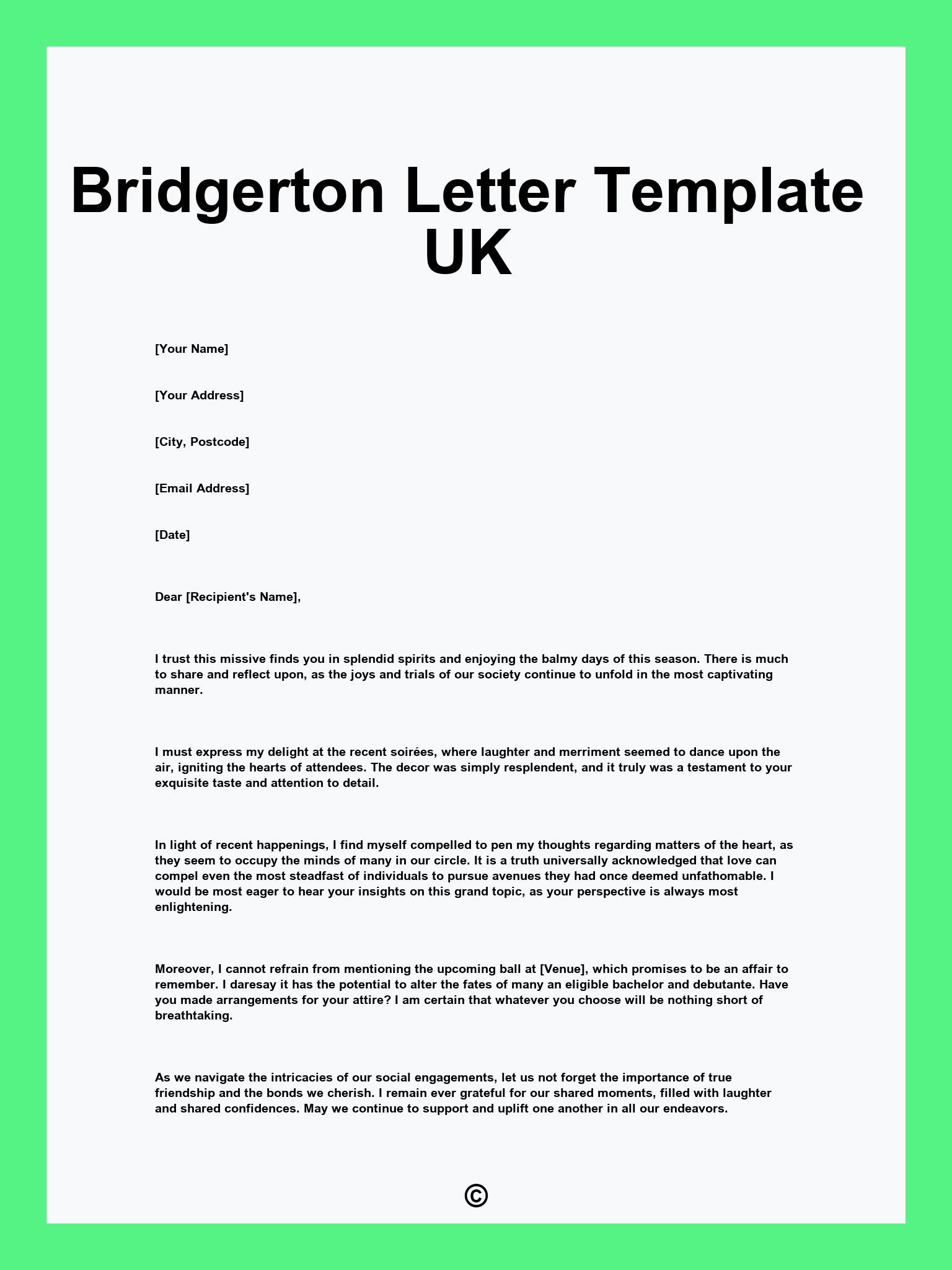 Bridgerton Letter Template UK