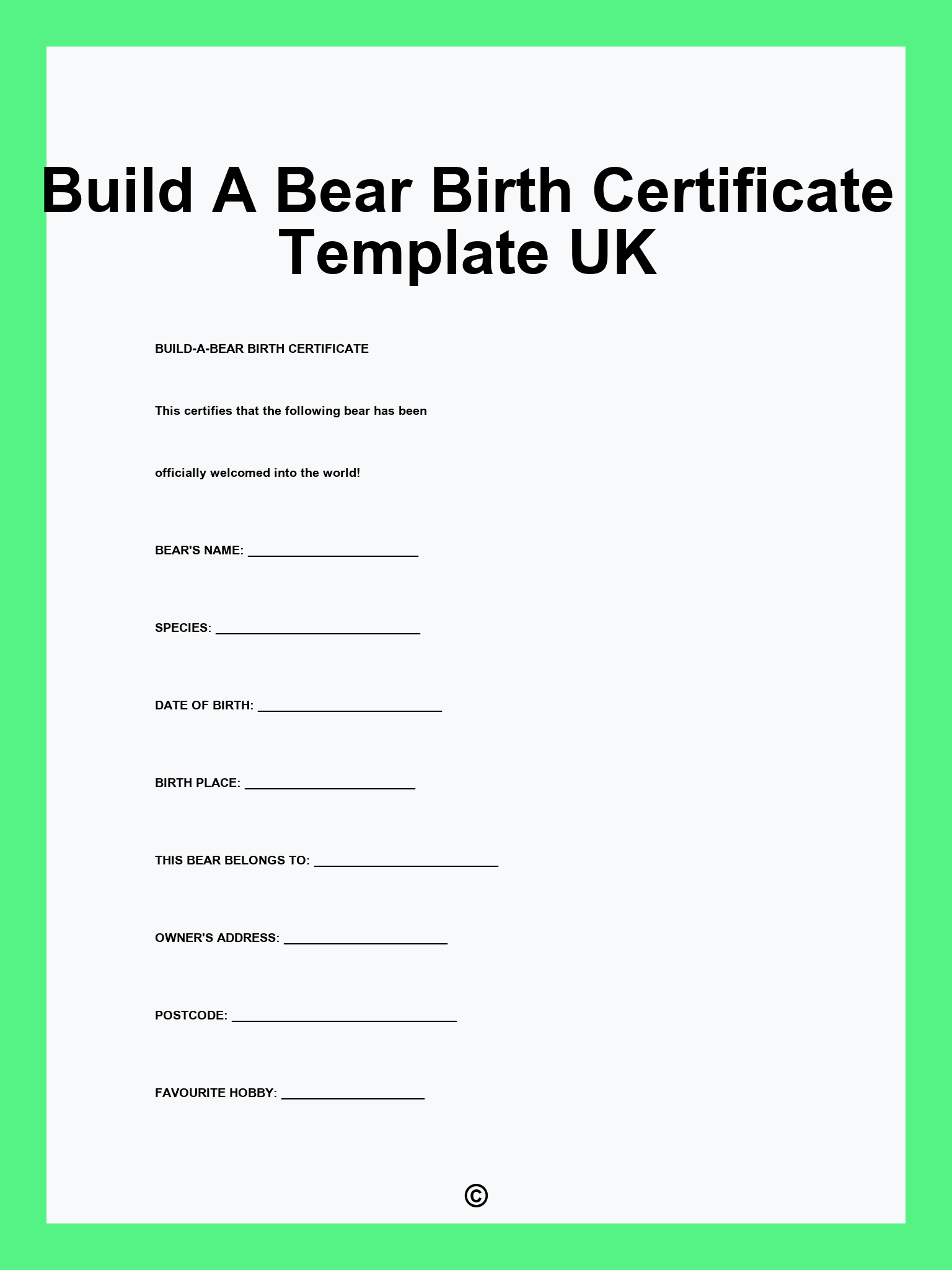 Build A Bear Birth Certificate Template UK
