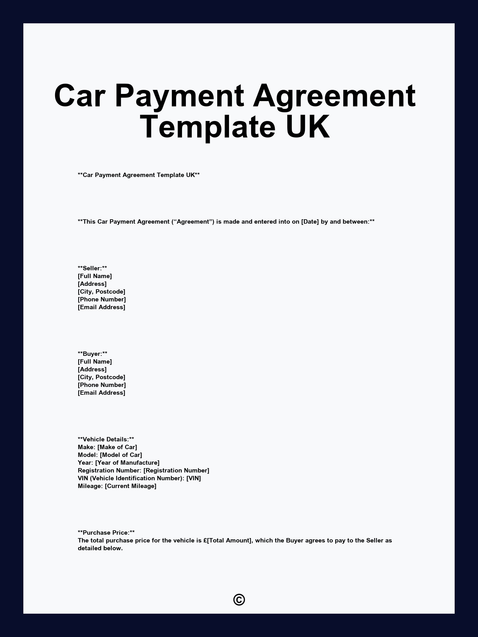 Car Payment Agreement Template UK