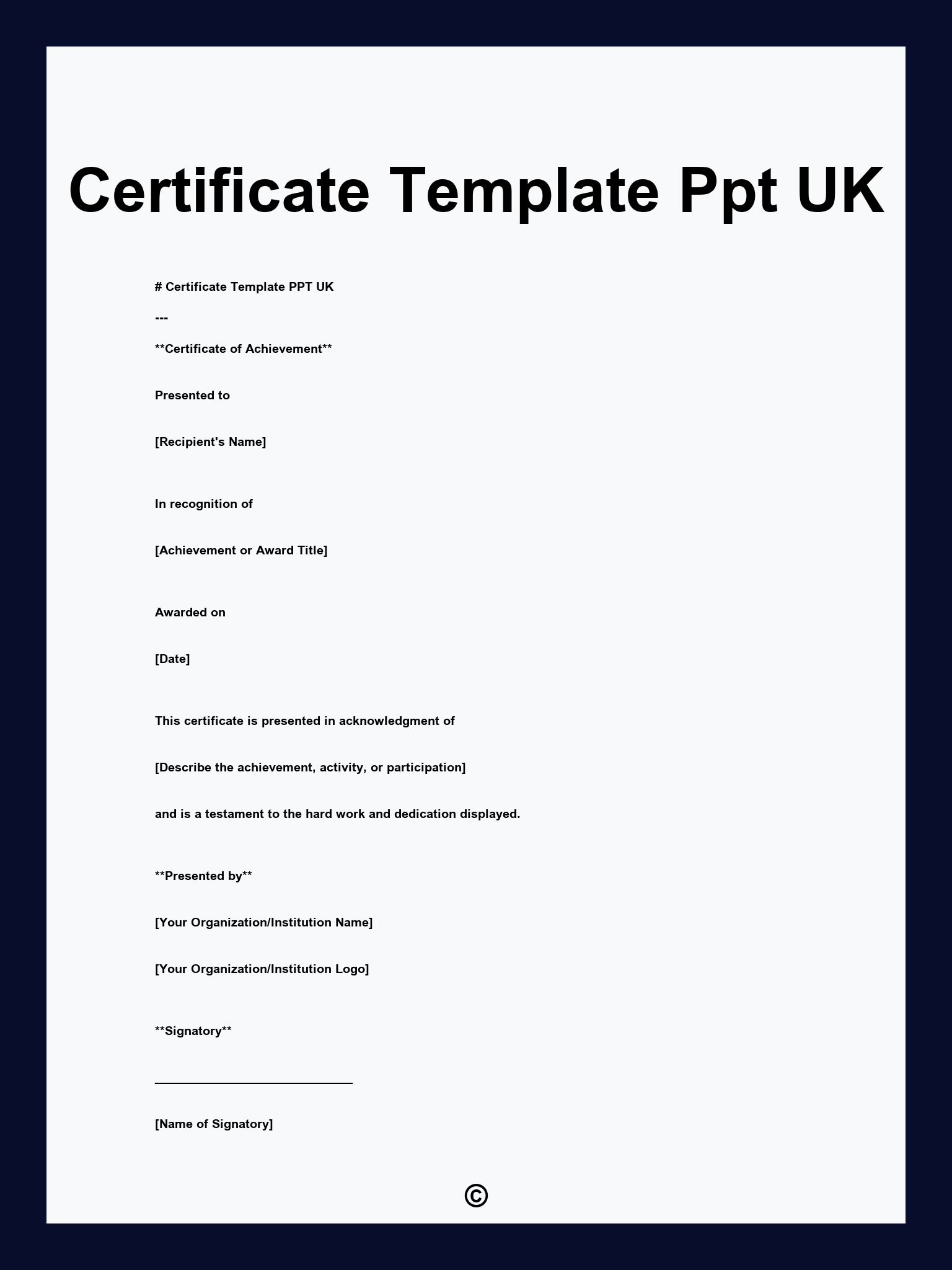 Certificate Template Ppt UK