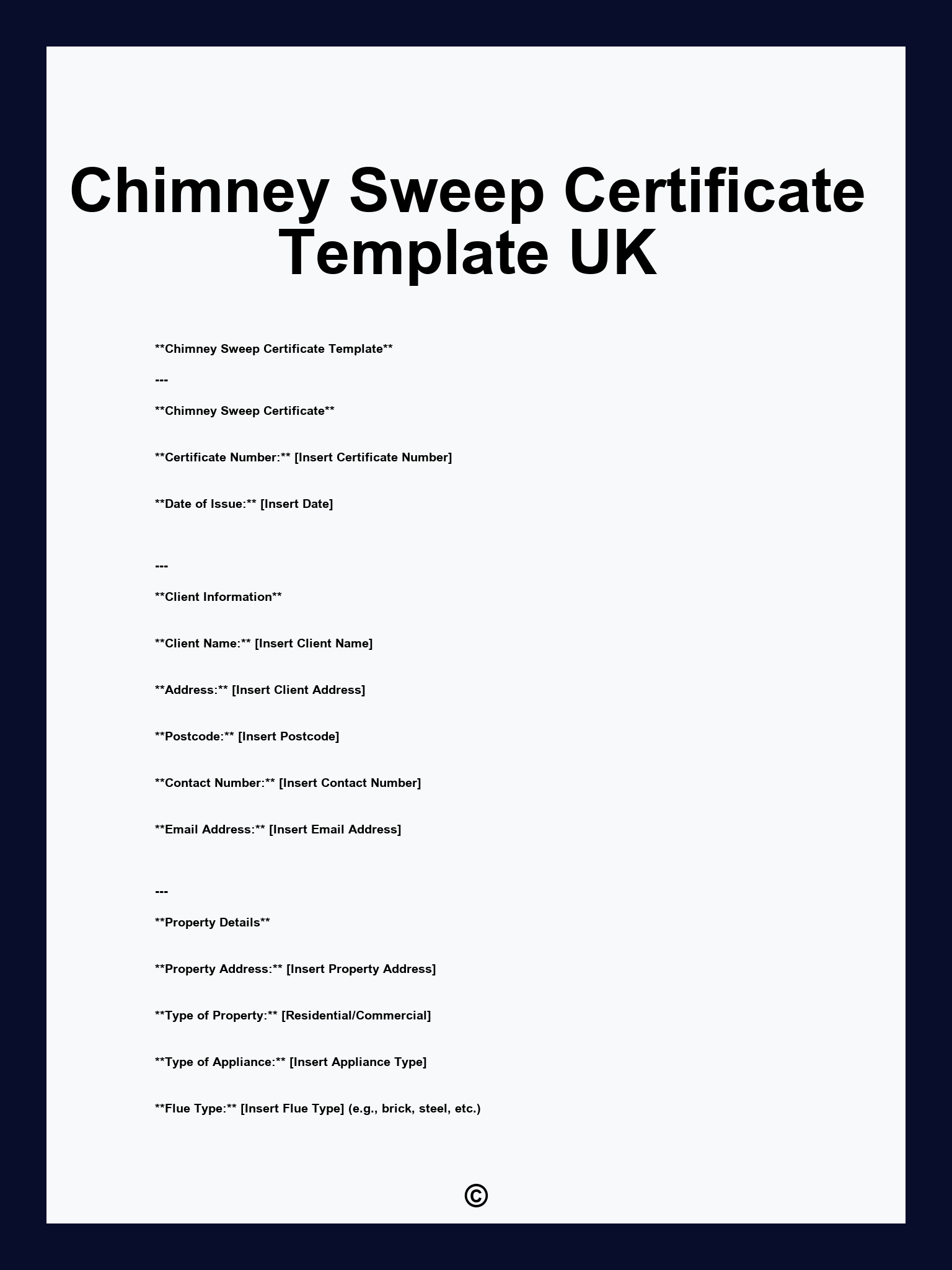 Chimney Sweep Certificate Template UK