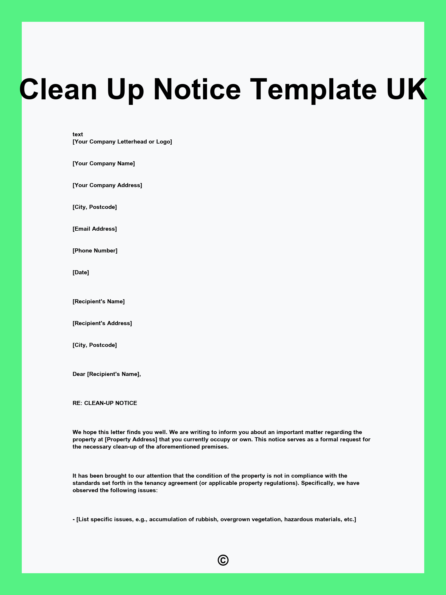 Clean Up Notice Template UK
