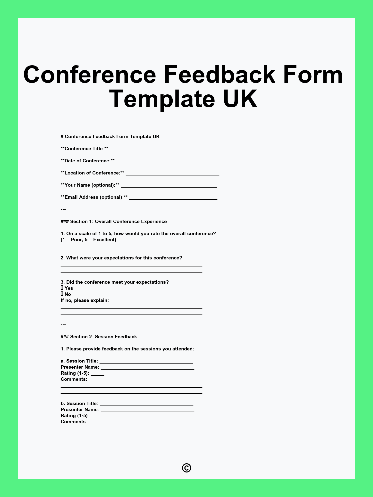 Conference Feedback Form Template UK