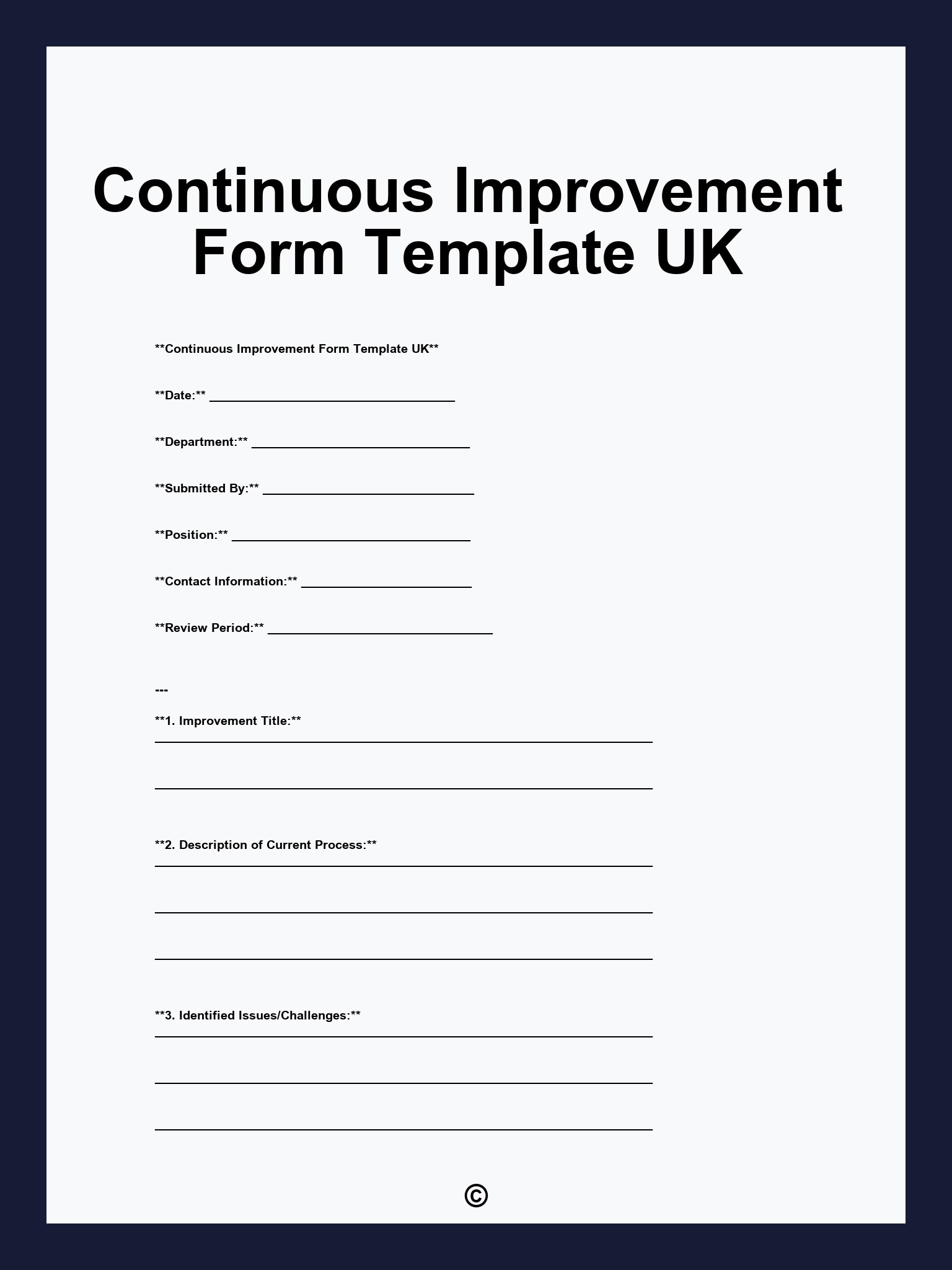 Continuous Improvement Form Template UK