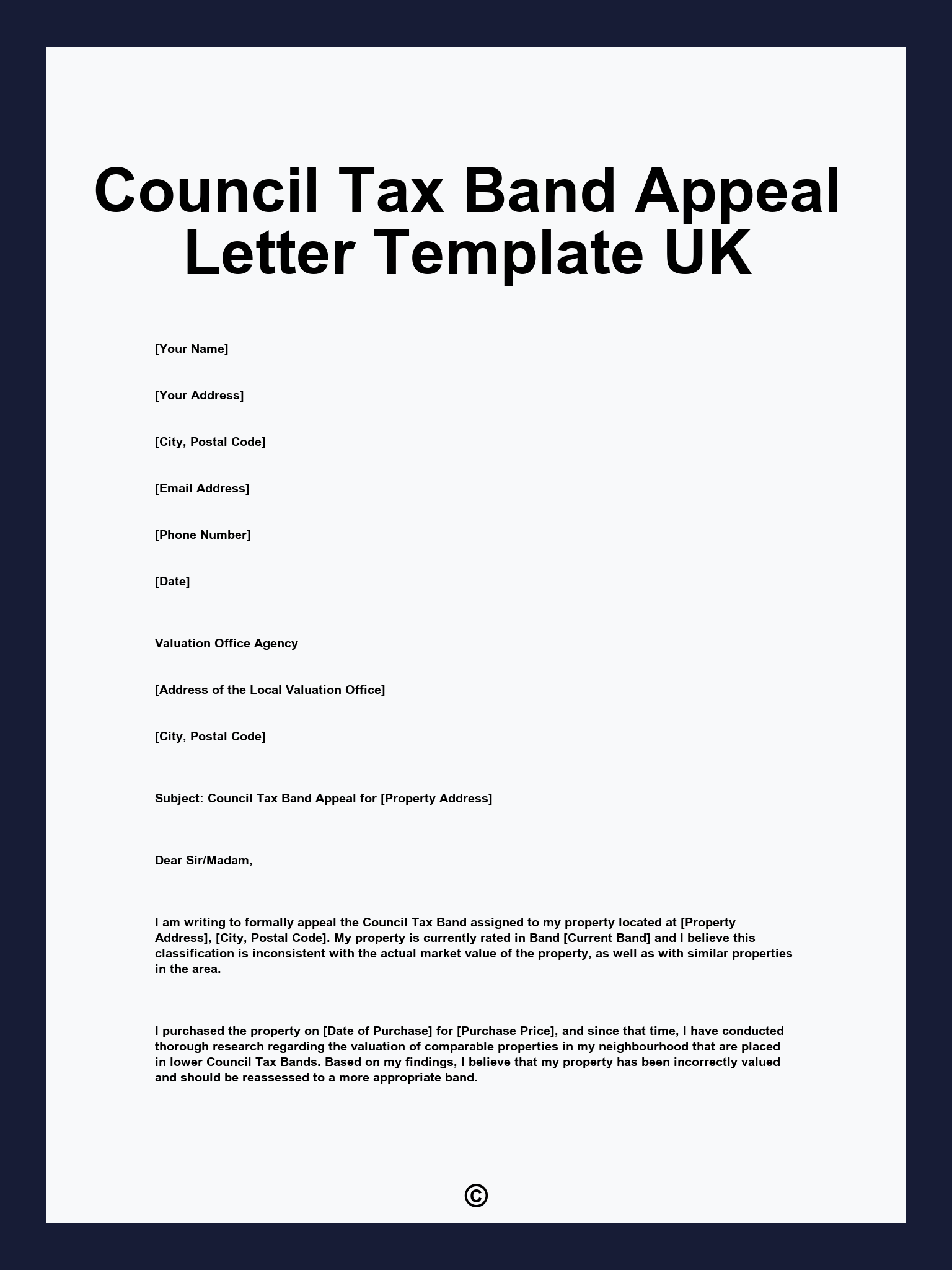 Council Tax Band Appeal Letter Template UK