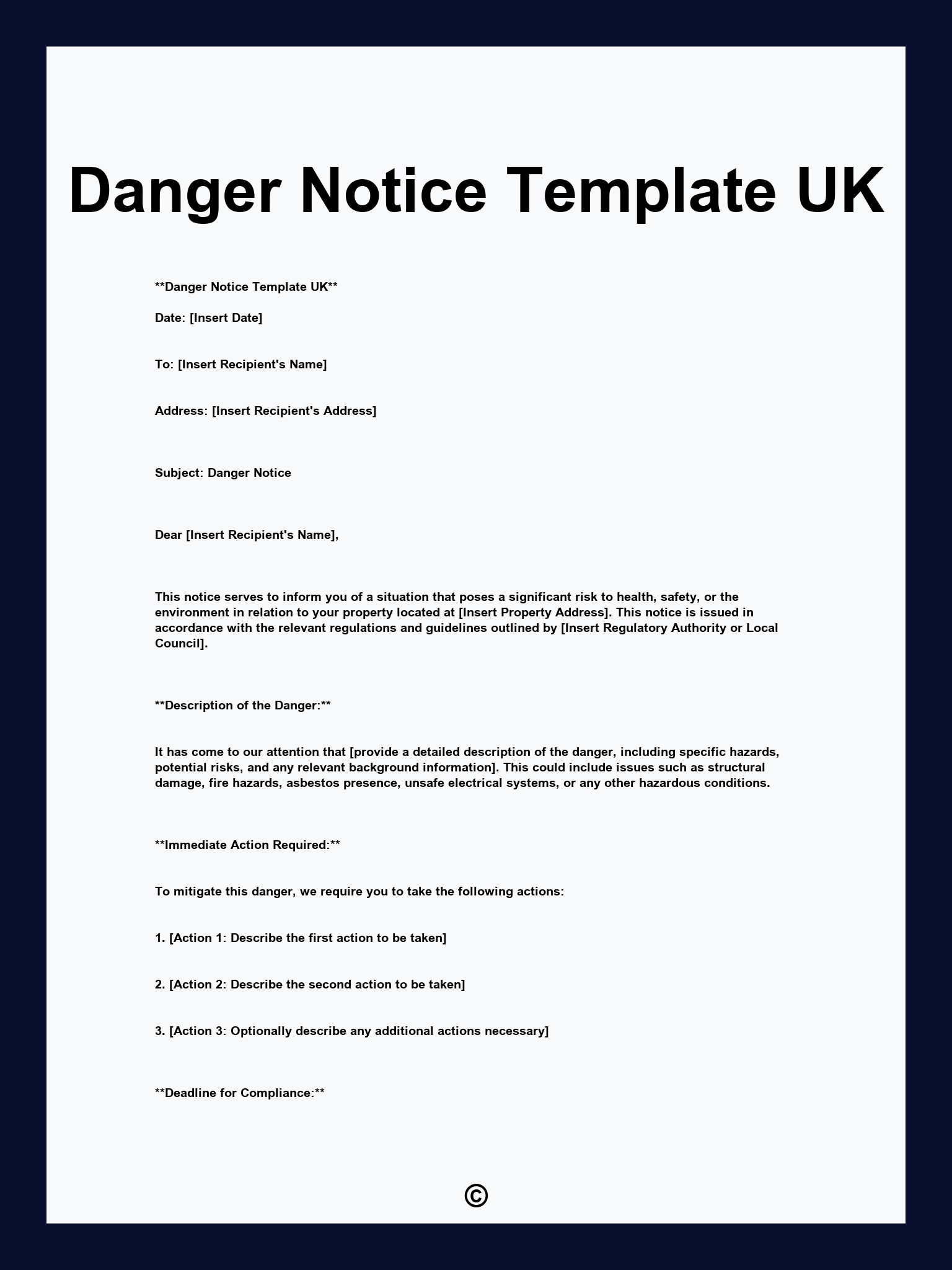Danger Notice Template UK
