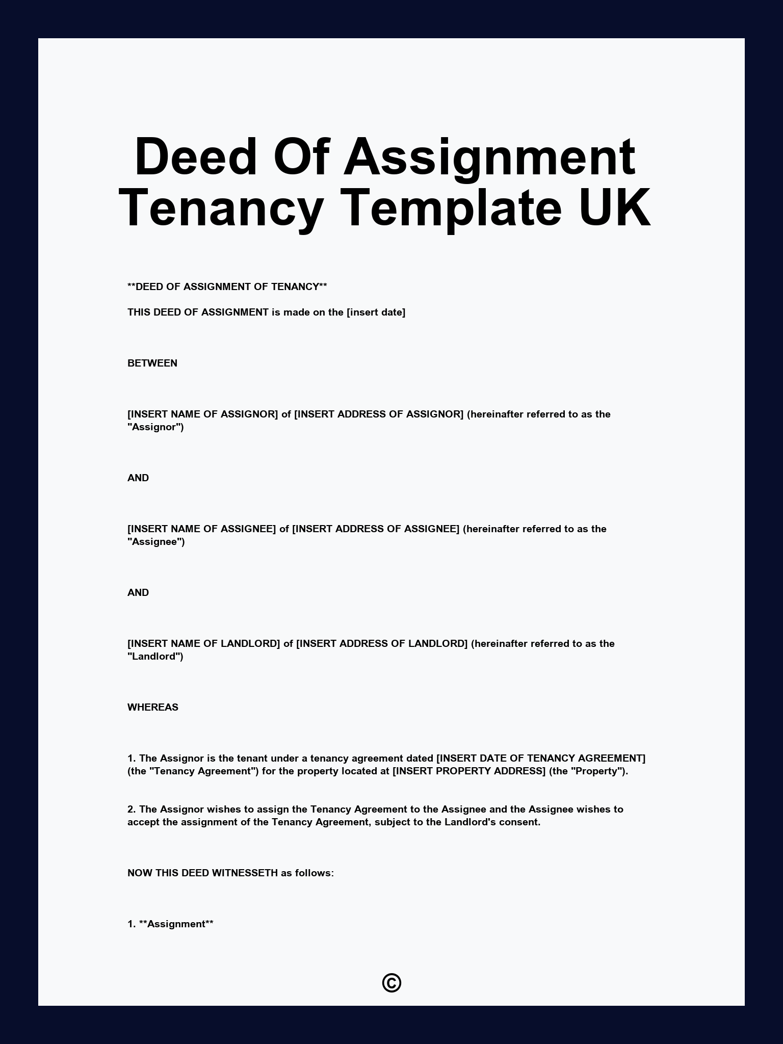 Deed Of Assignment Tenancy Template UK