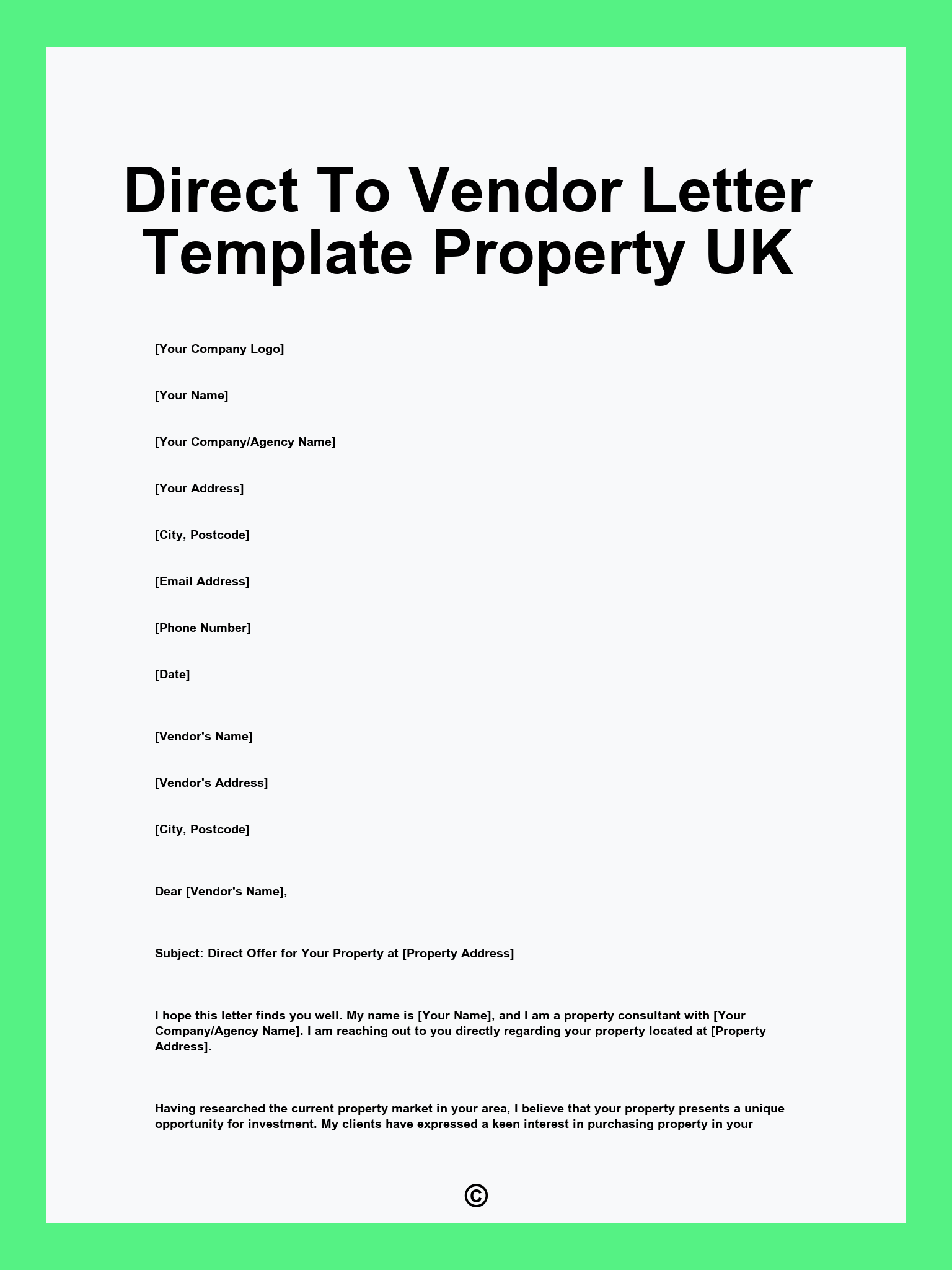 Direct To Vendor Letter Template Property UK