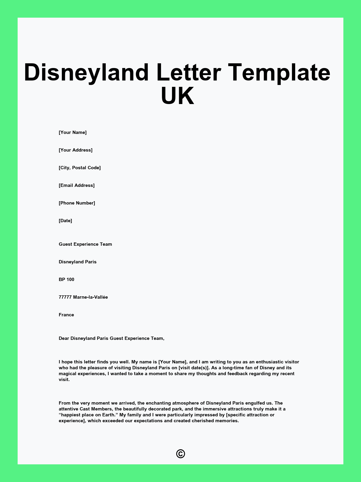Disneyland Letter Template UK