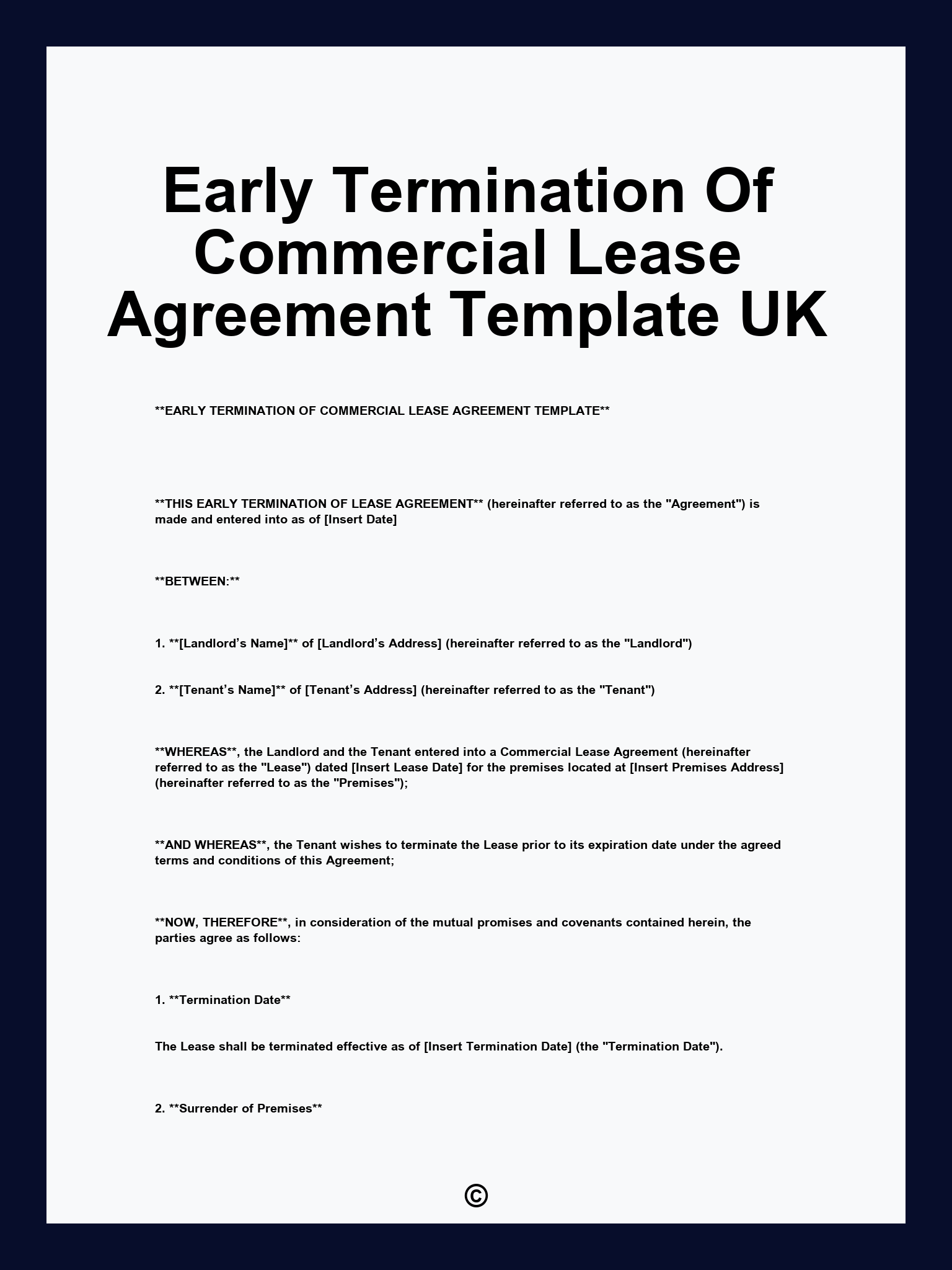 Early Termination Of Commercial Lease Agreement Template UK