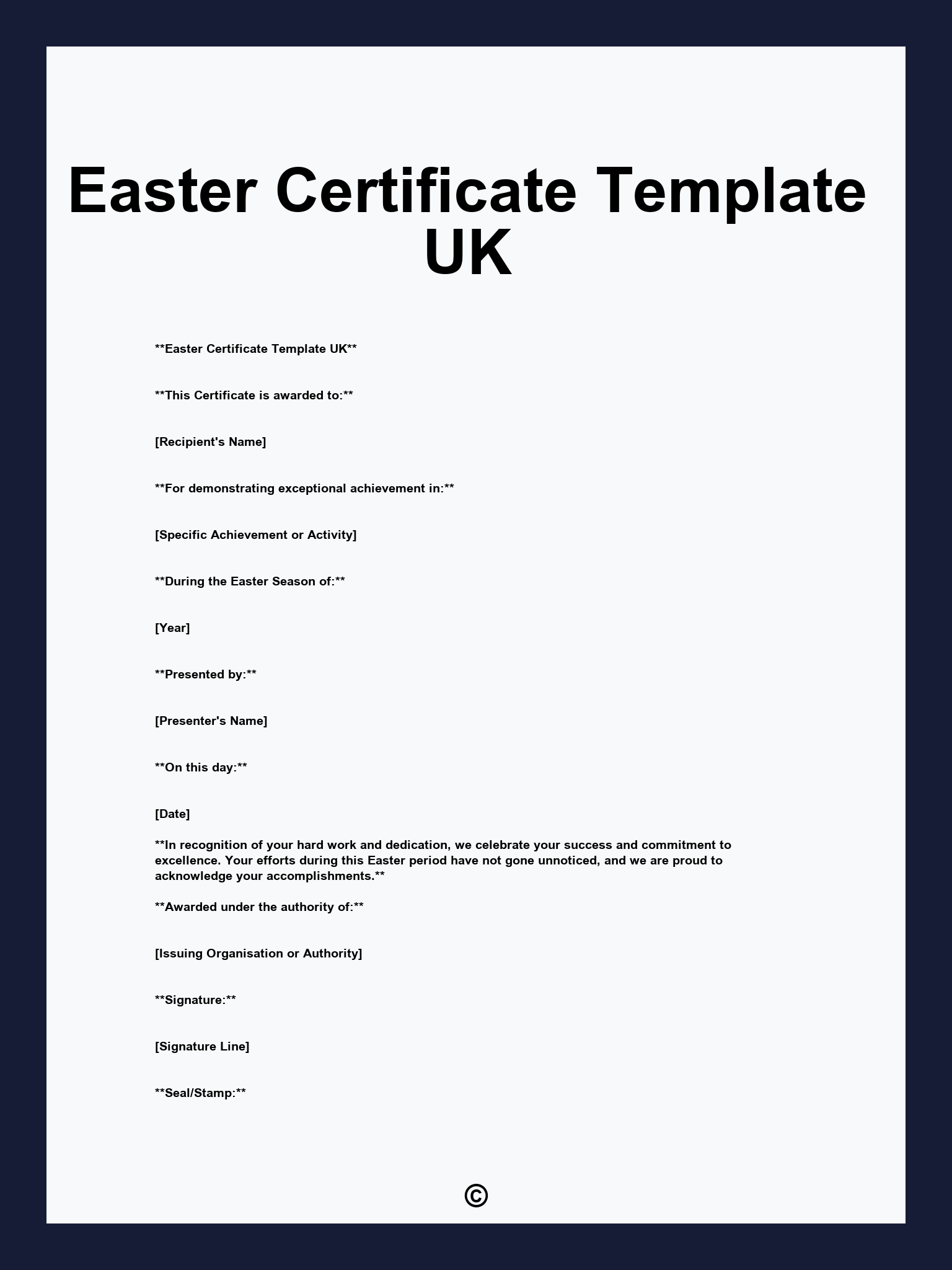 Easter Certificate Template UK