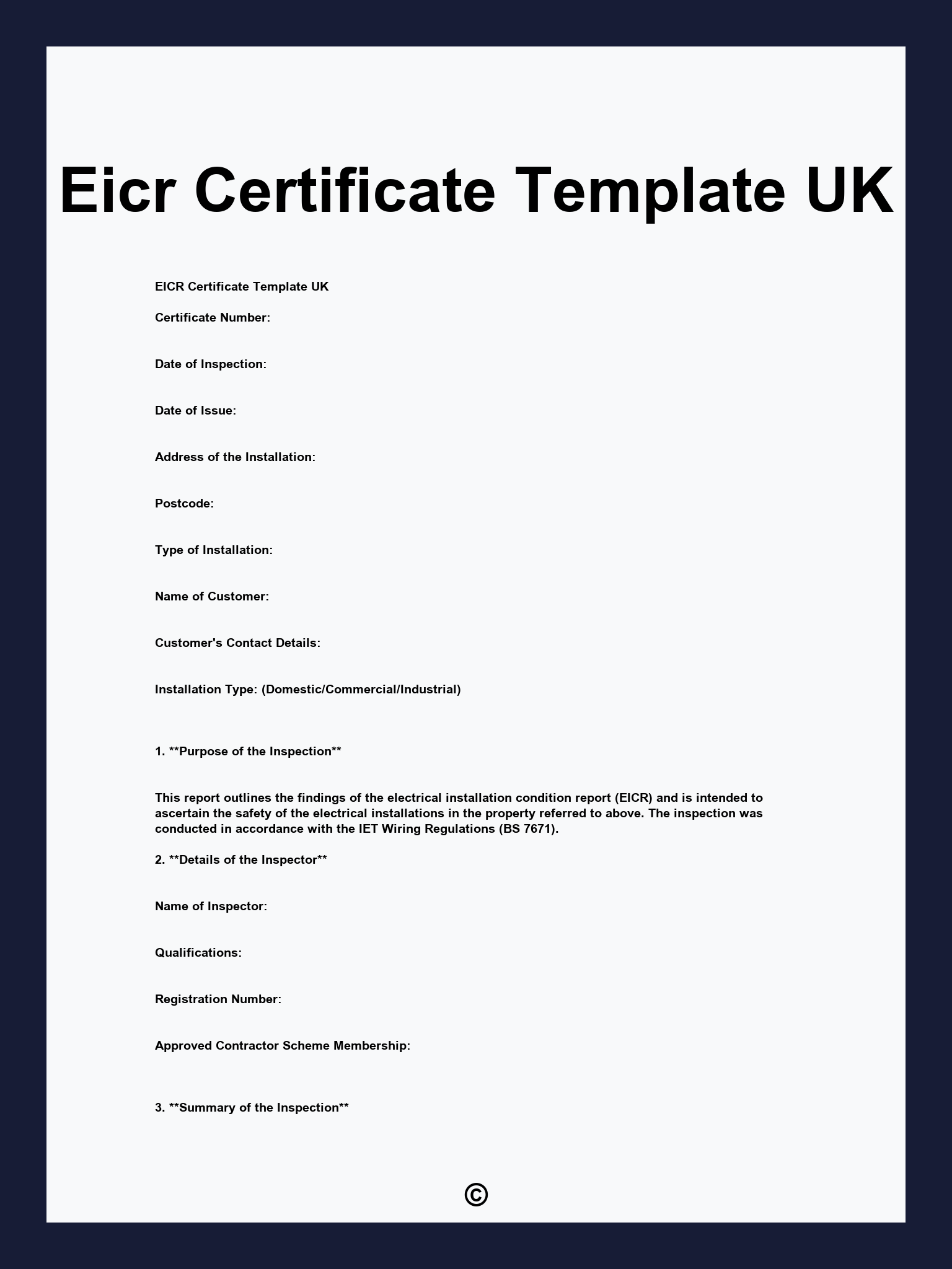 Eicr Certificate Template UK