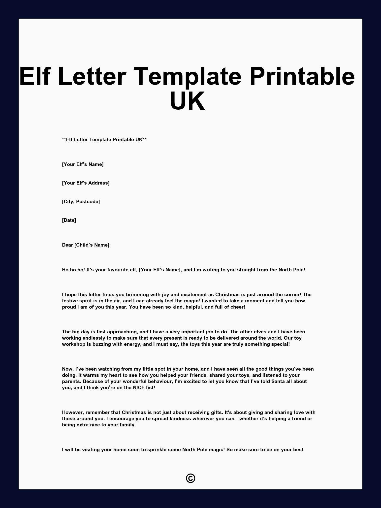 Elf Letter Template Printable UK