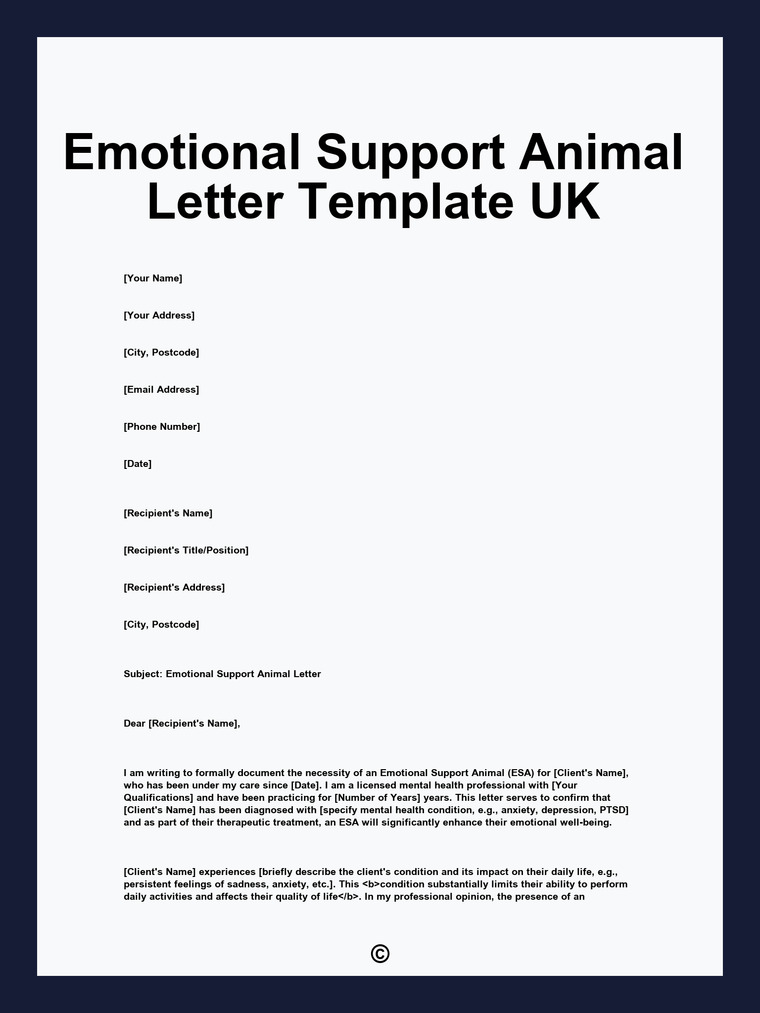 Emotional Support Animal Letter Template UK