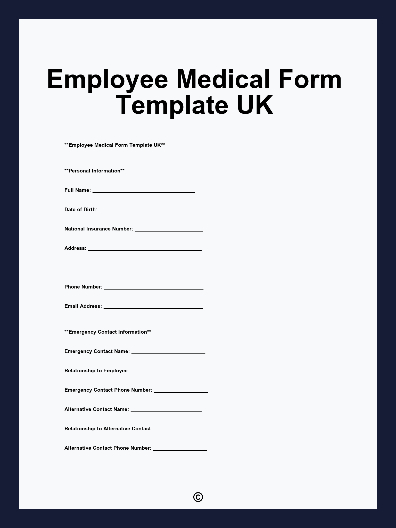 Employee Medical Form Template UK