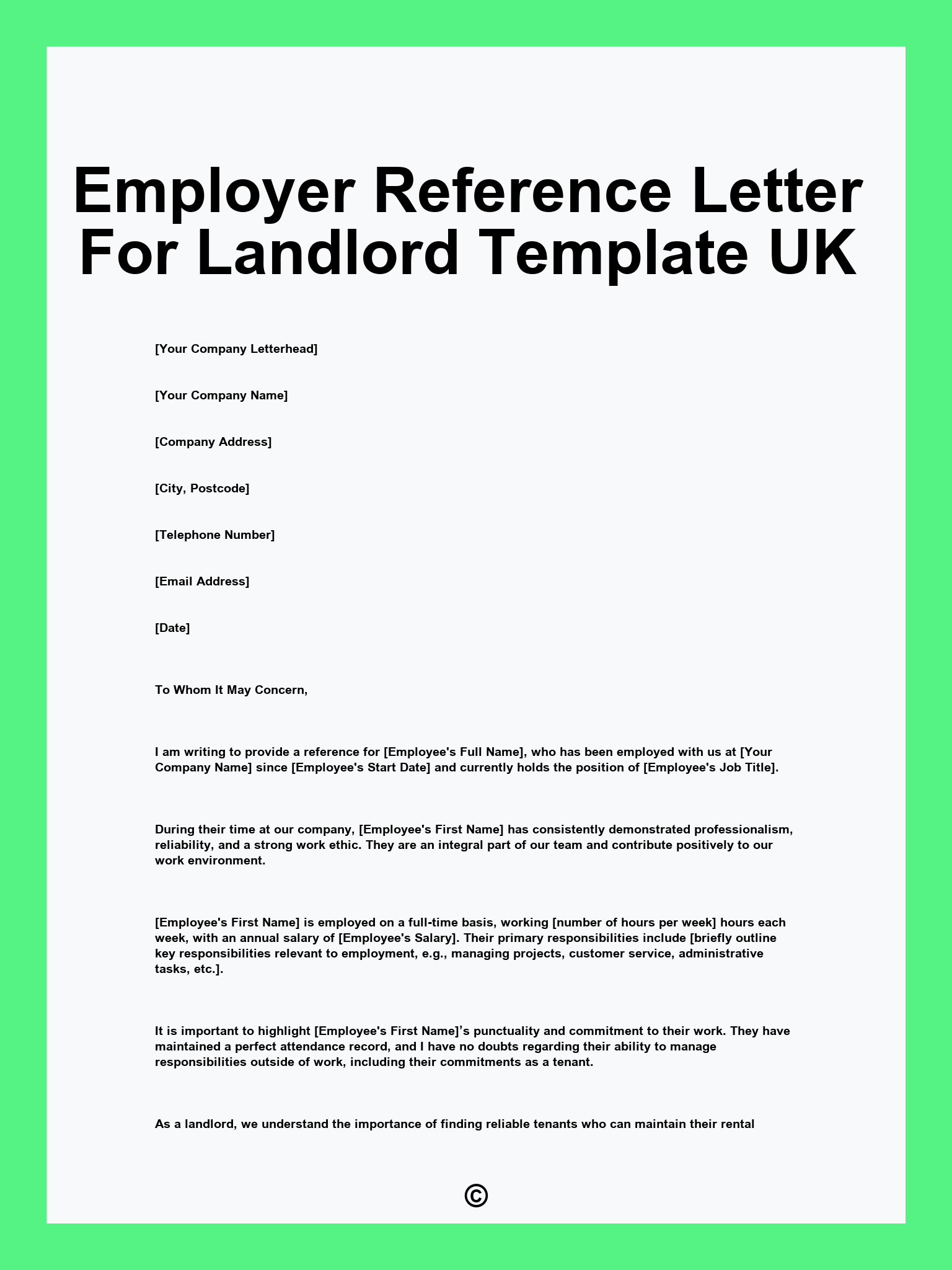 Employer Reference Letter For Landlord Template UK