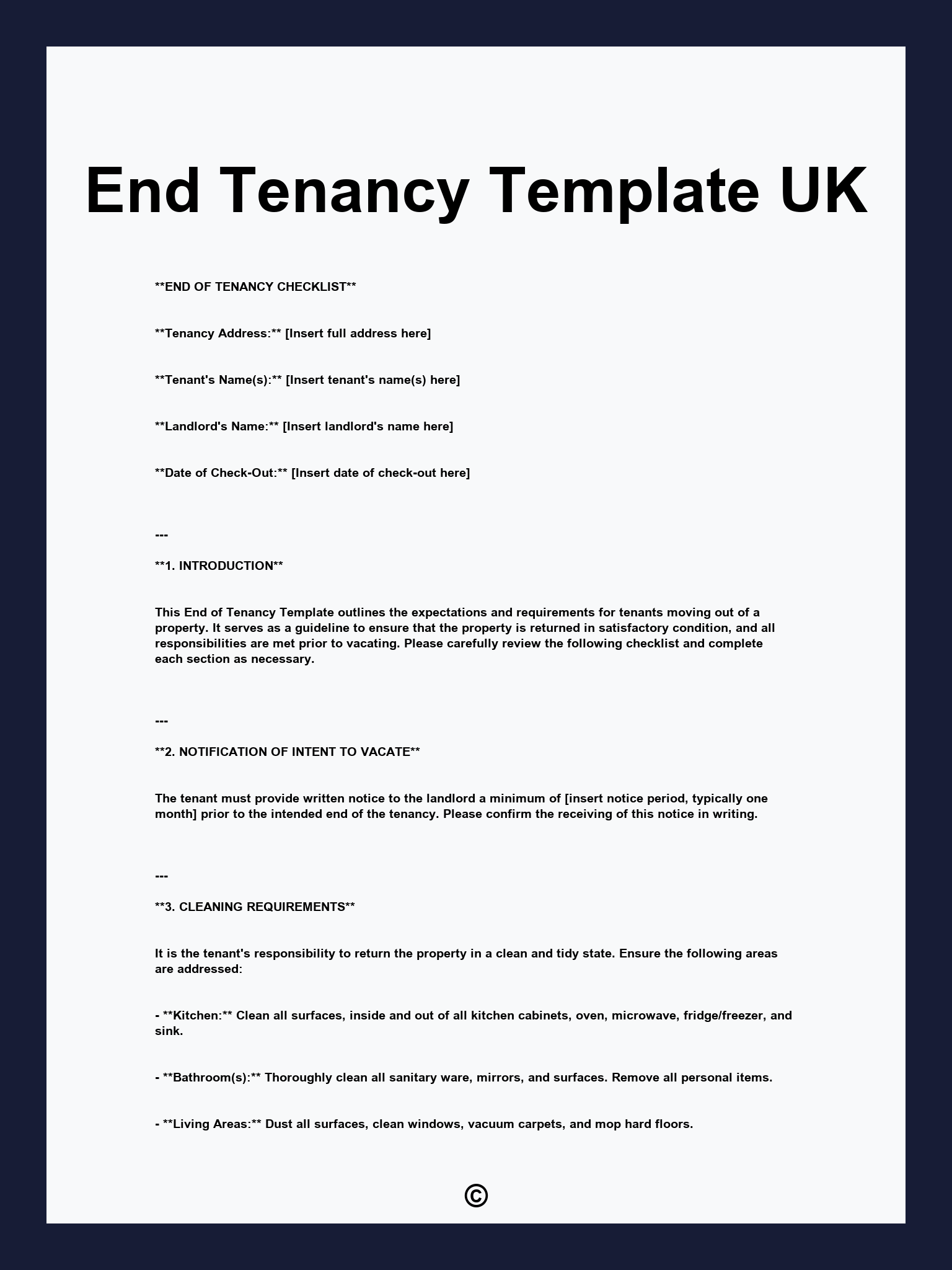 End Tenancy Template UK