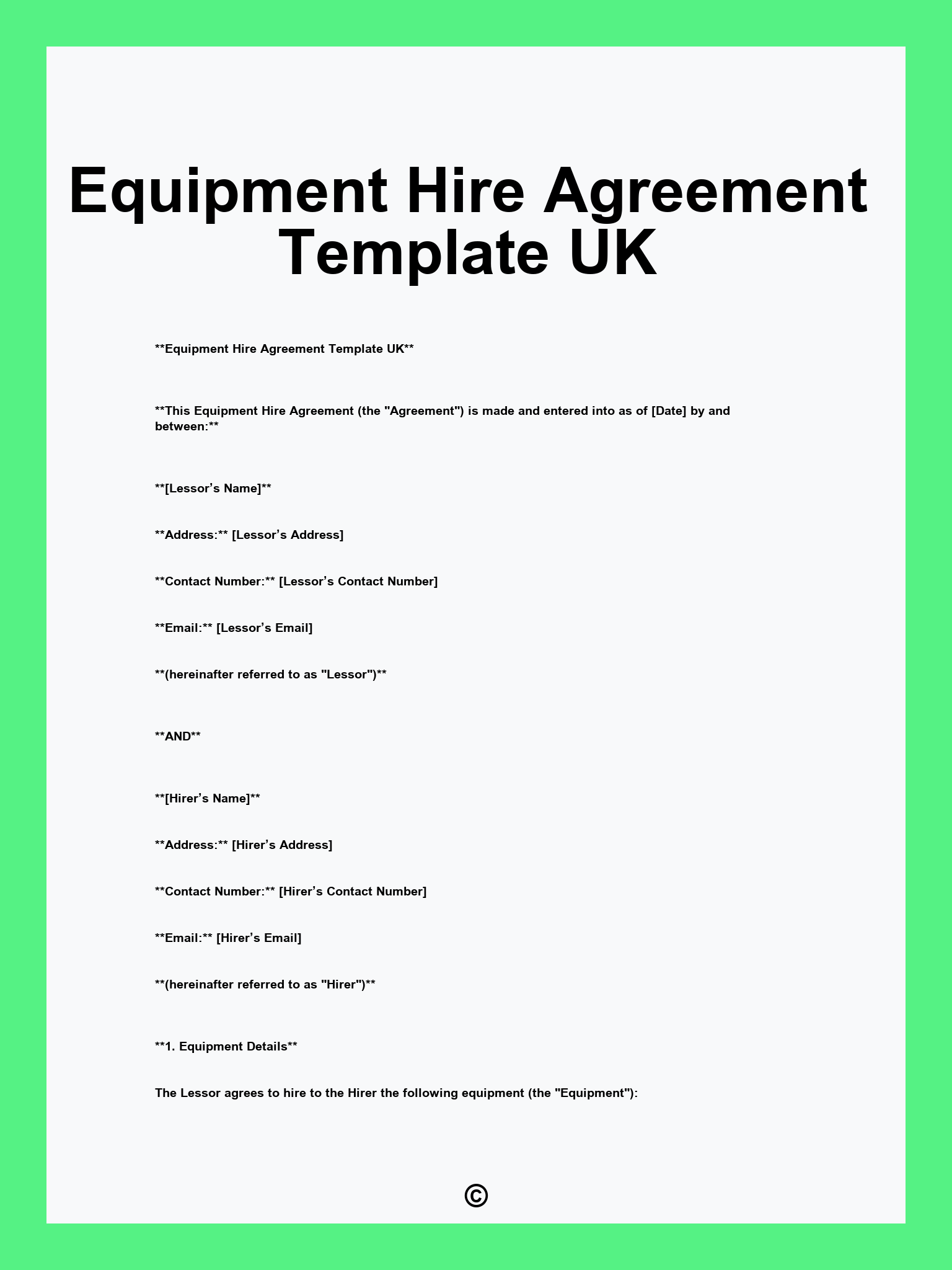 Equipment Hire Agreement Template UK