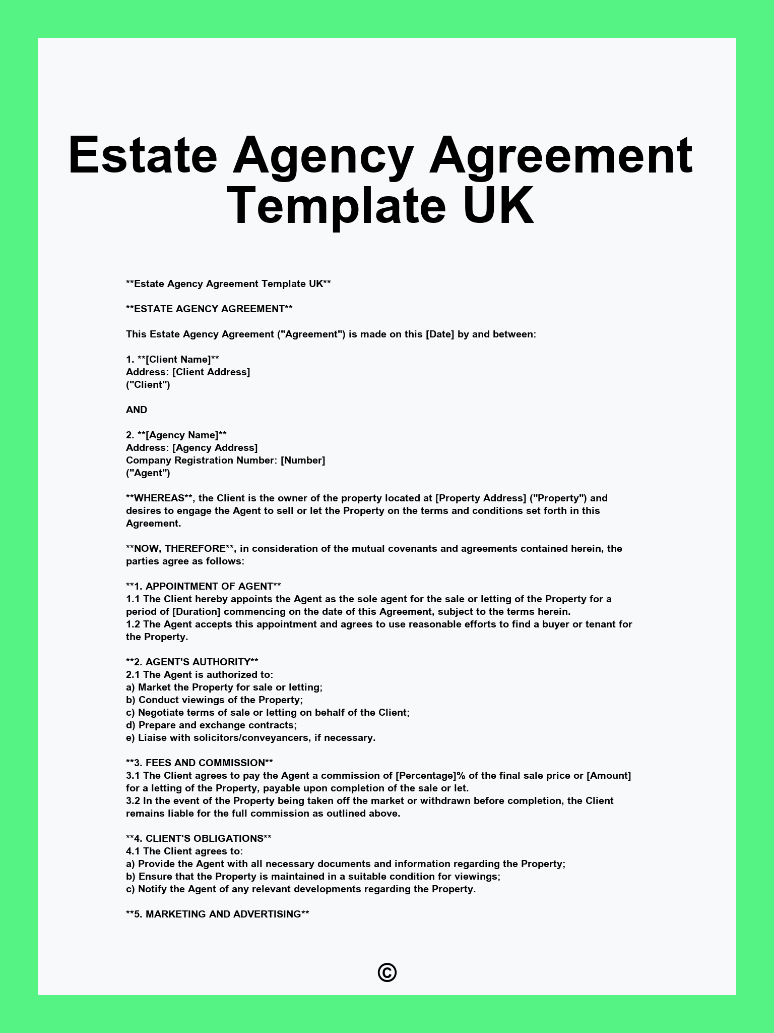 Estate Agency Agreement Template UK