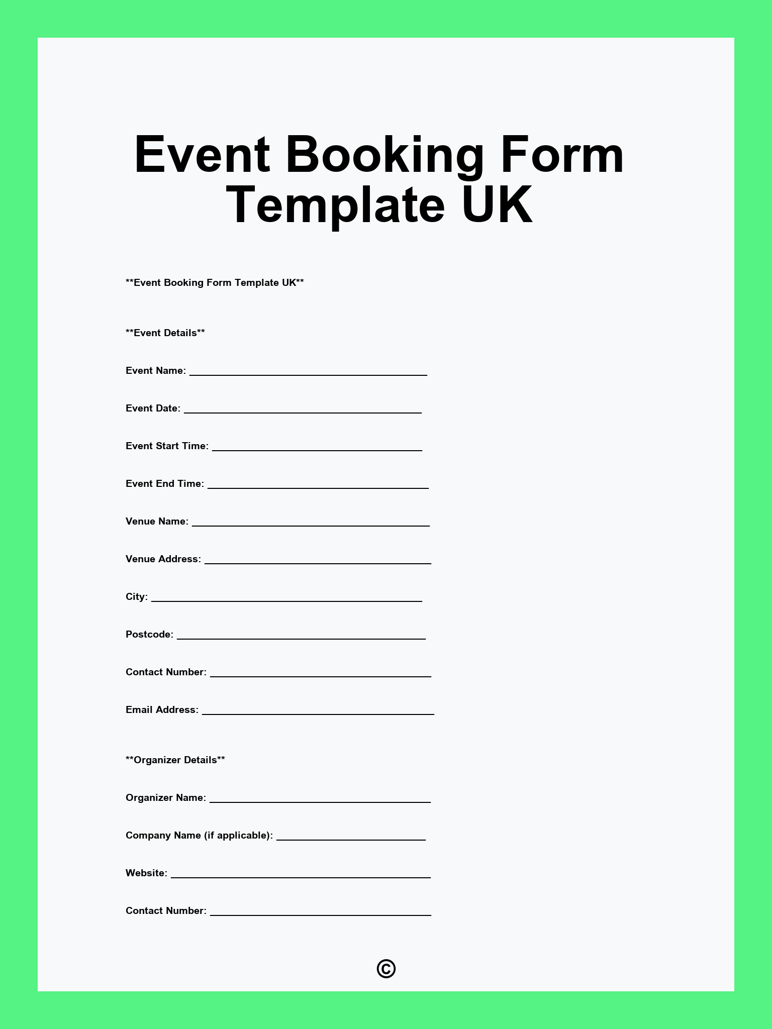 Event Booking Form Template UK