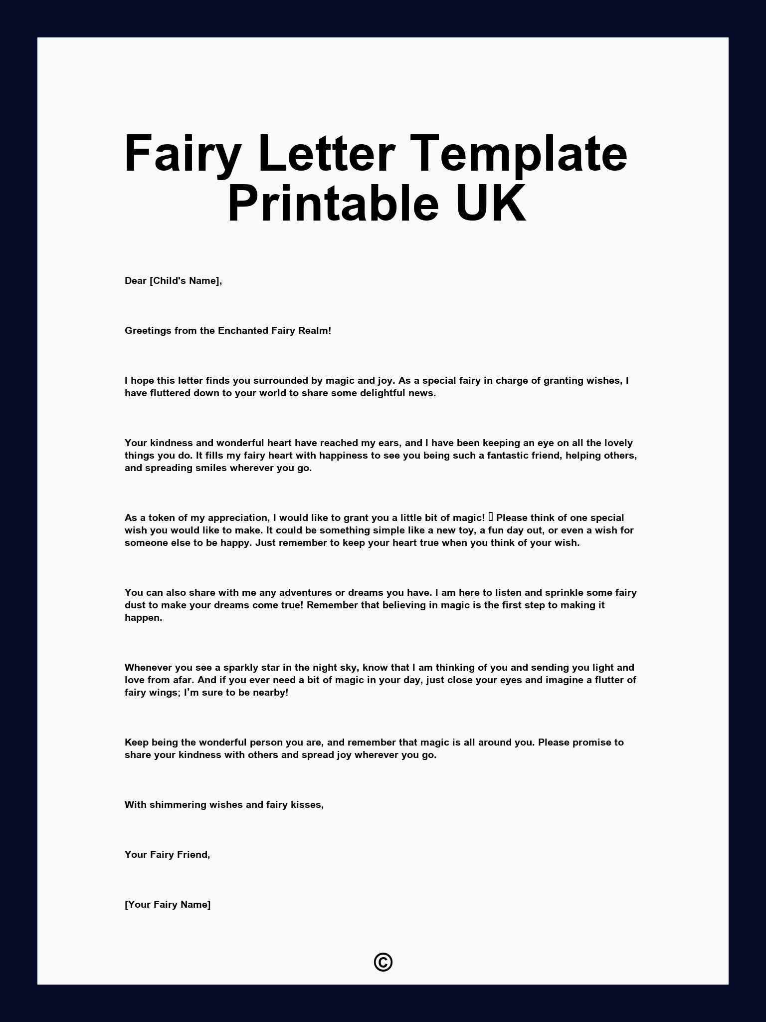 Fairy Letter Template Printable UK