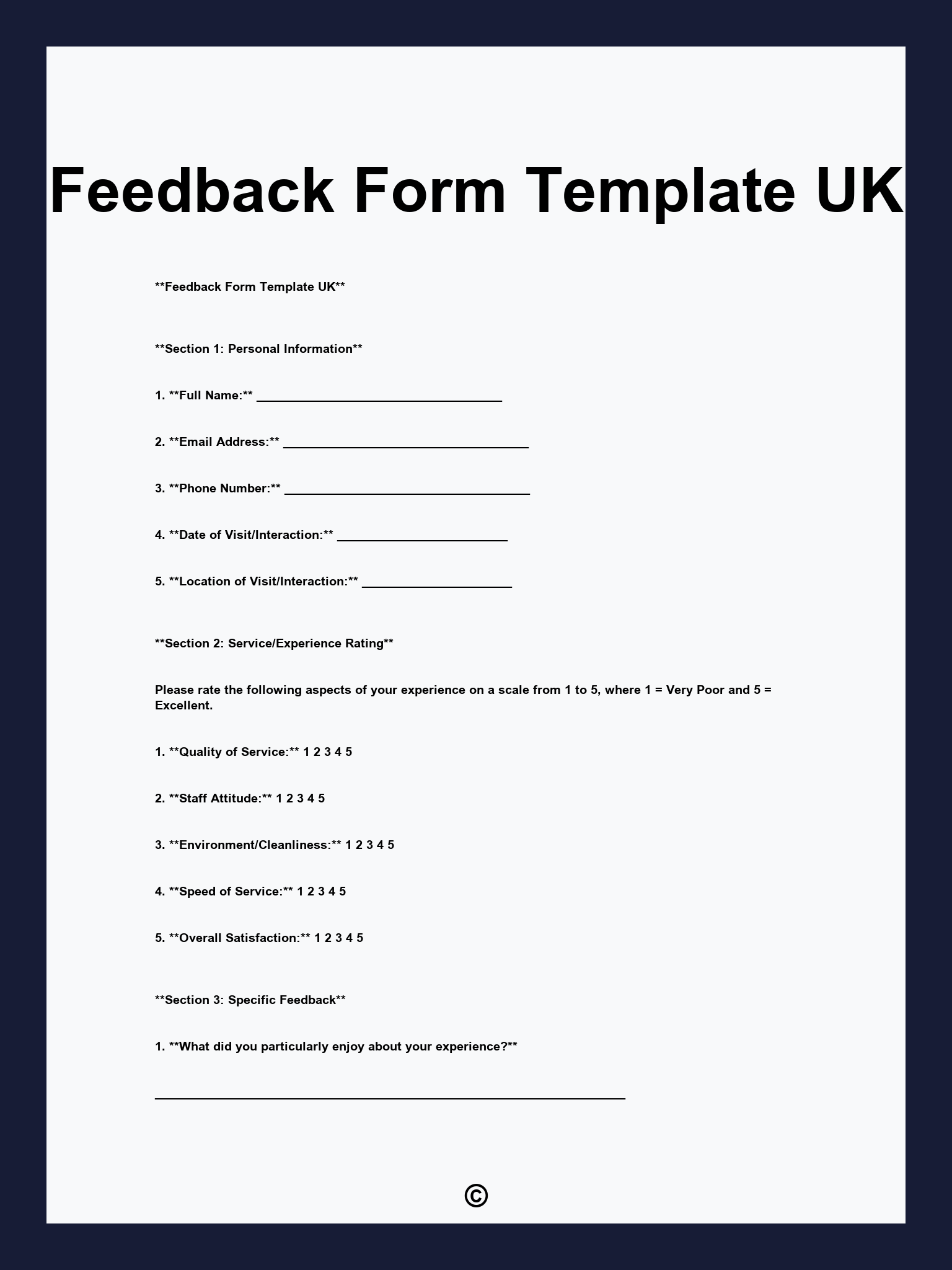 Feedback Form Template UK