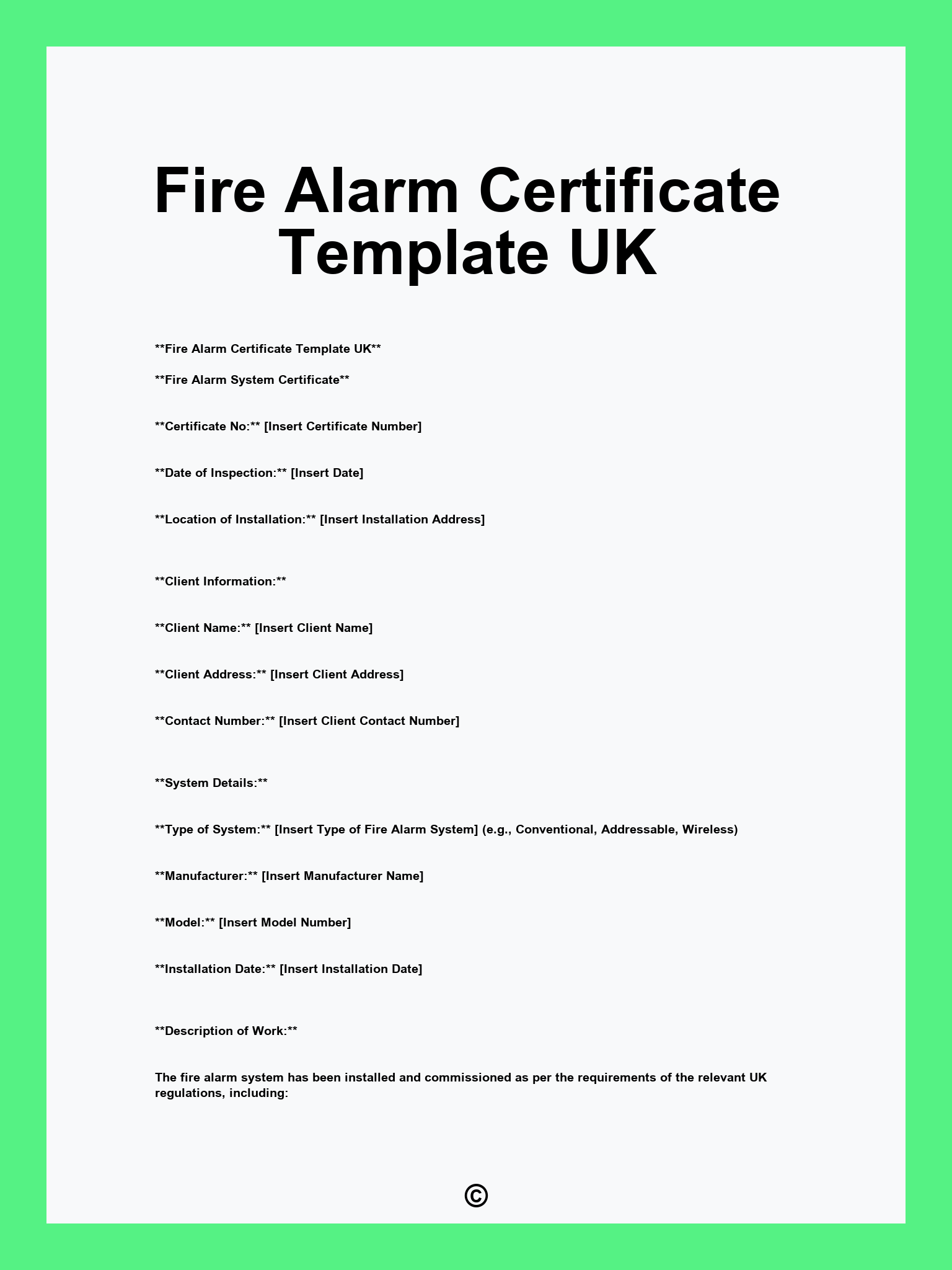 Fire Alarm Certificate Template UK
