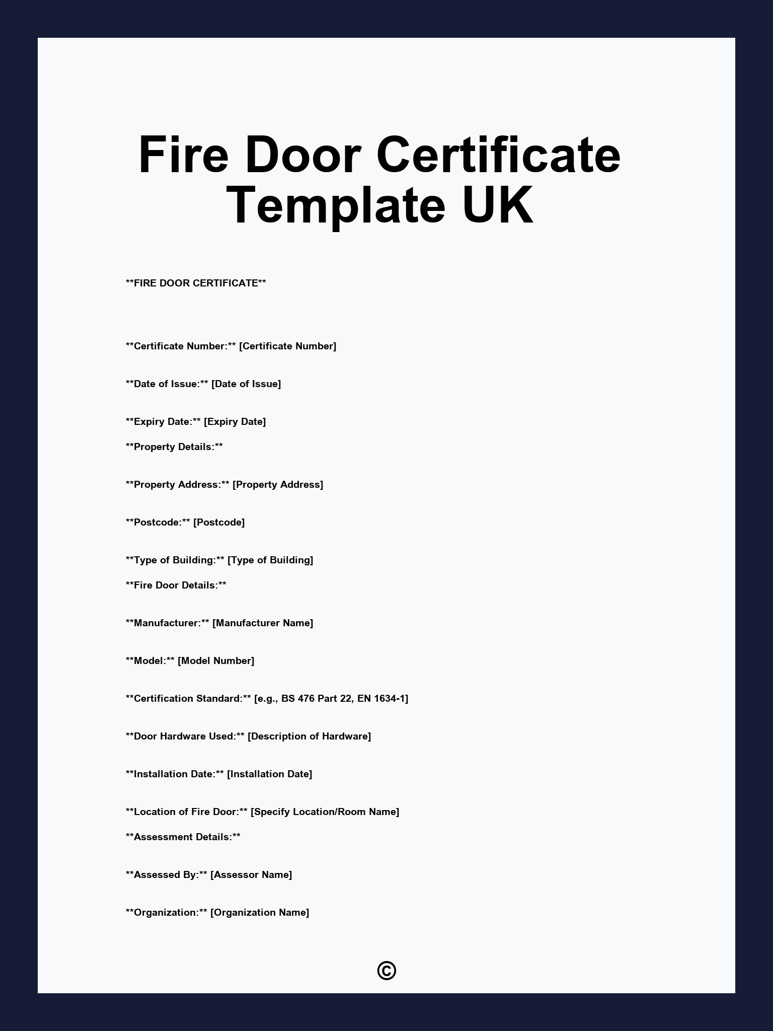 Fire Door Certificate Template UK
