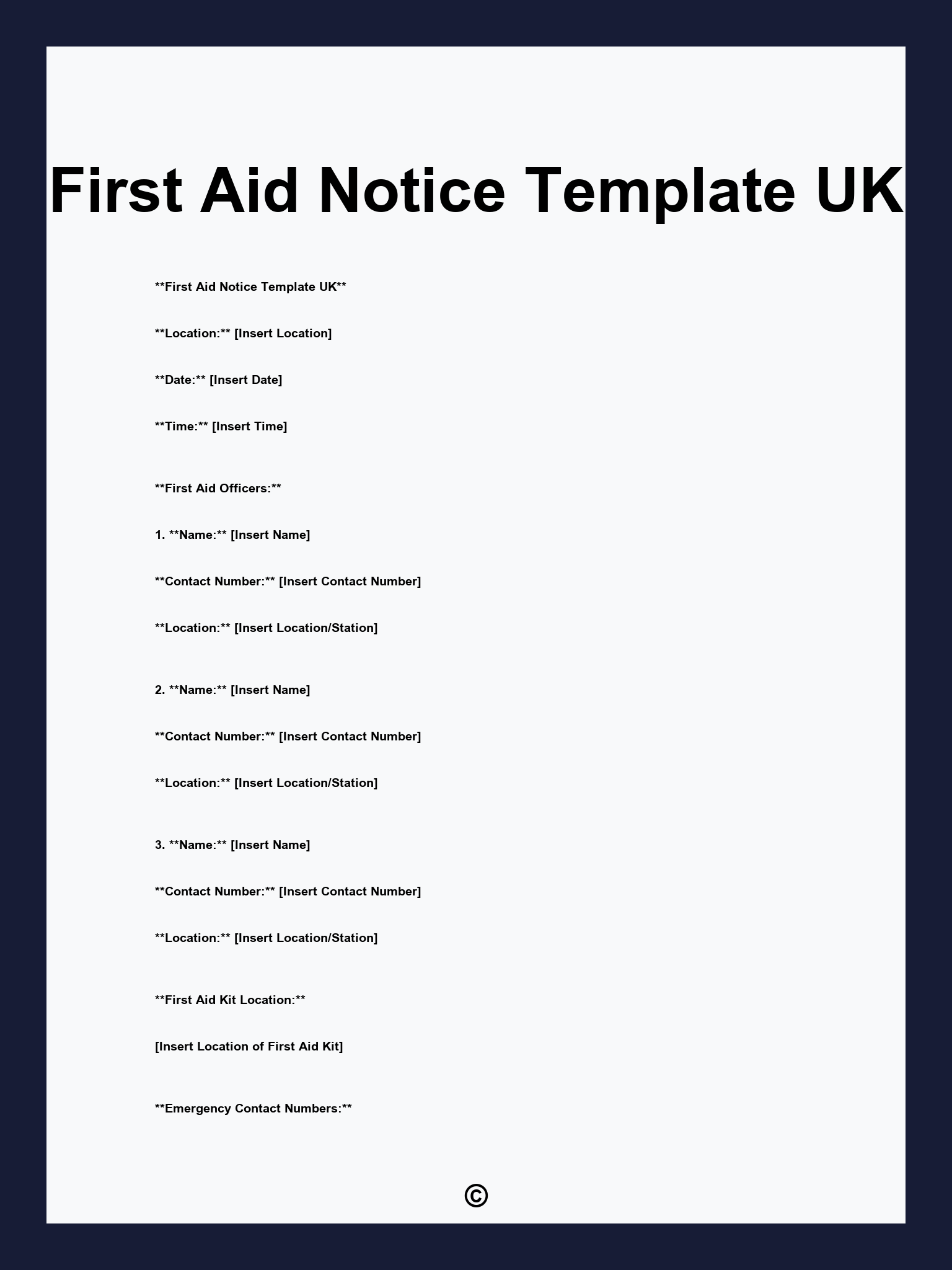 First Aid Notice Template UK