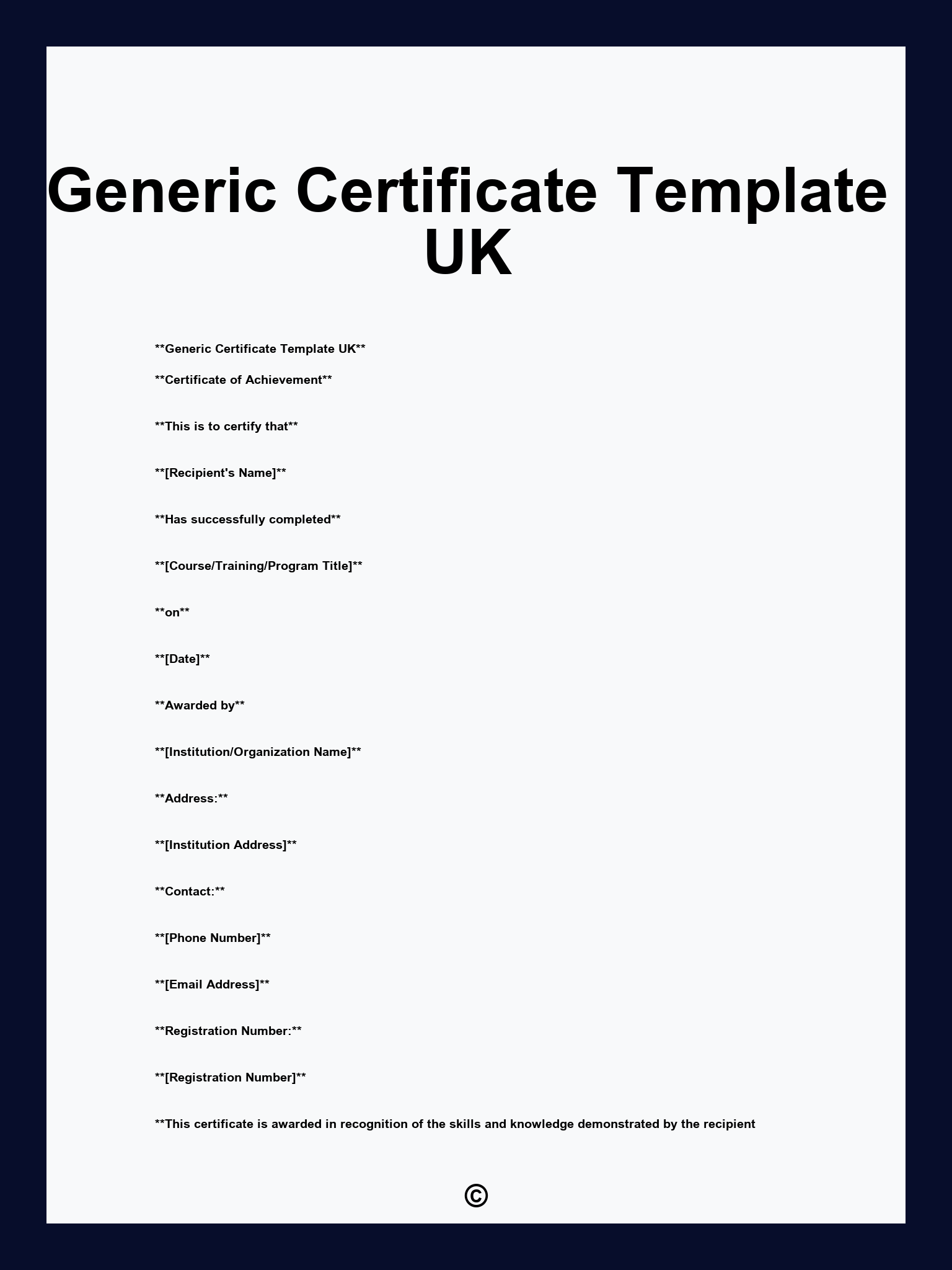 Generic Certificate Template UK