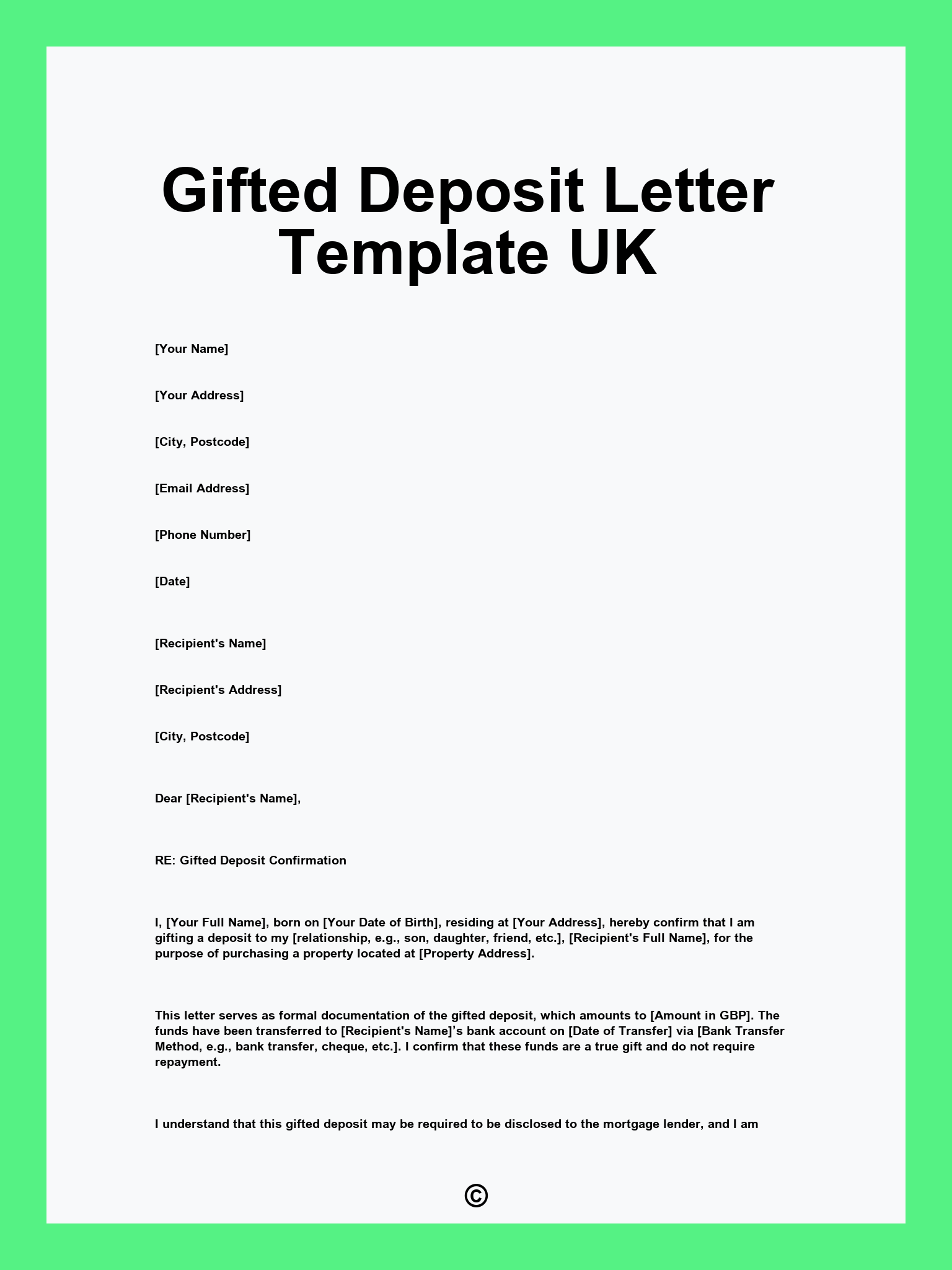 Gifted Deposit Letter Template UK