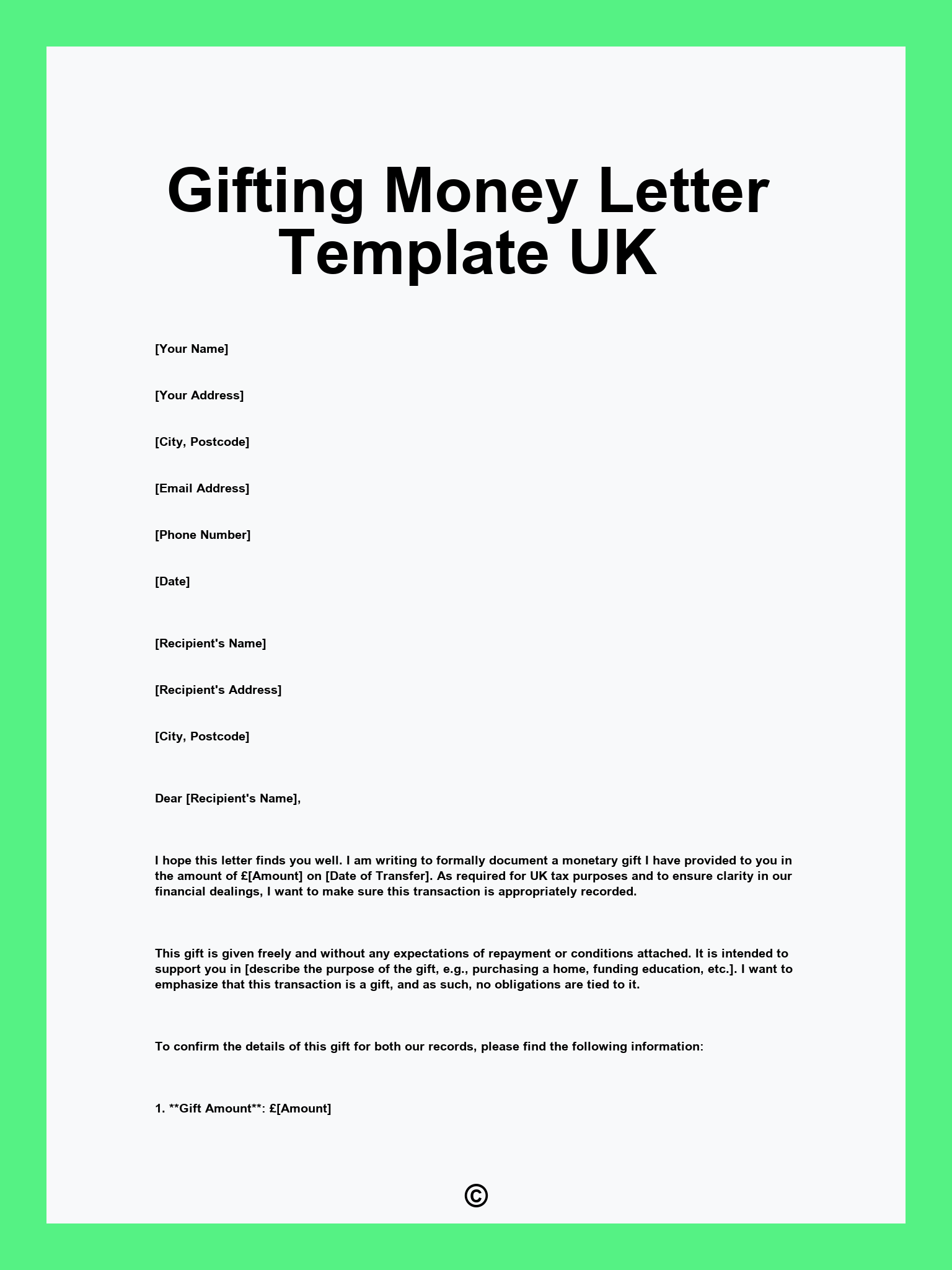 Gifting Money Letter Template UK