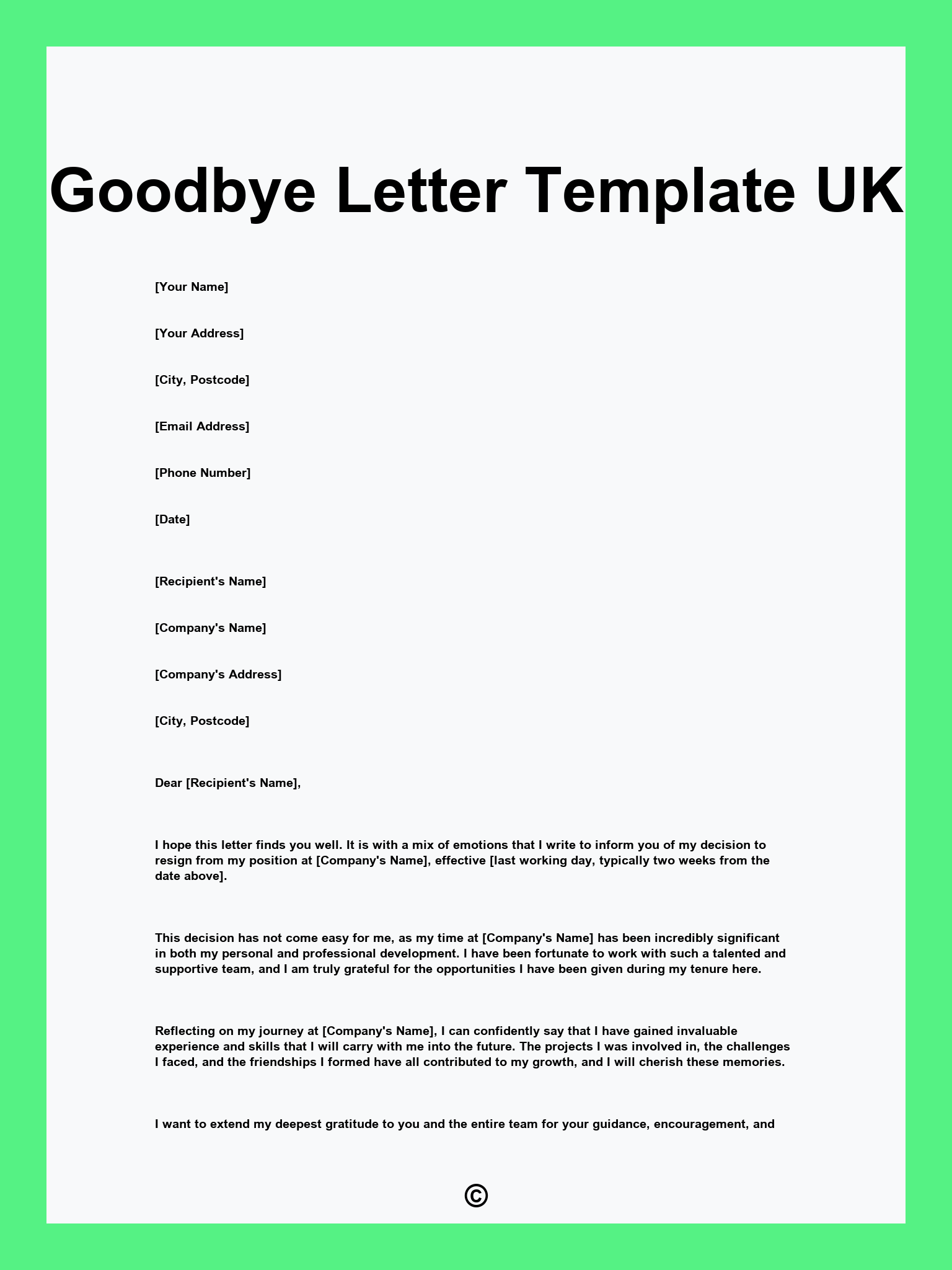 Goodbye Letter Template UK