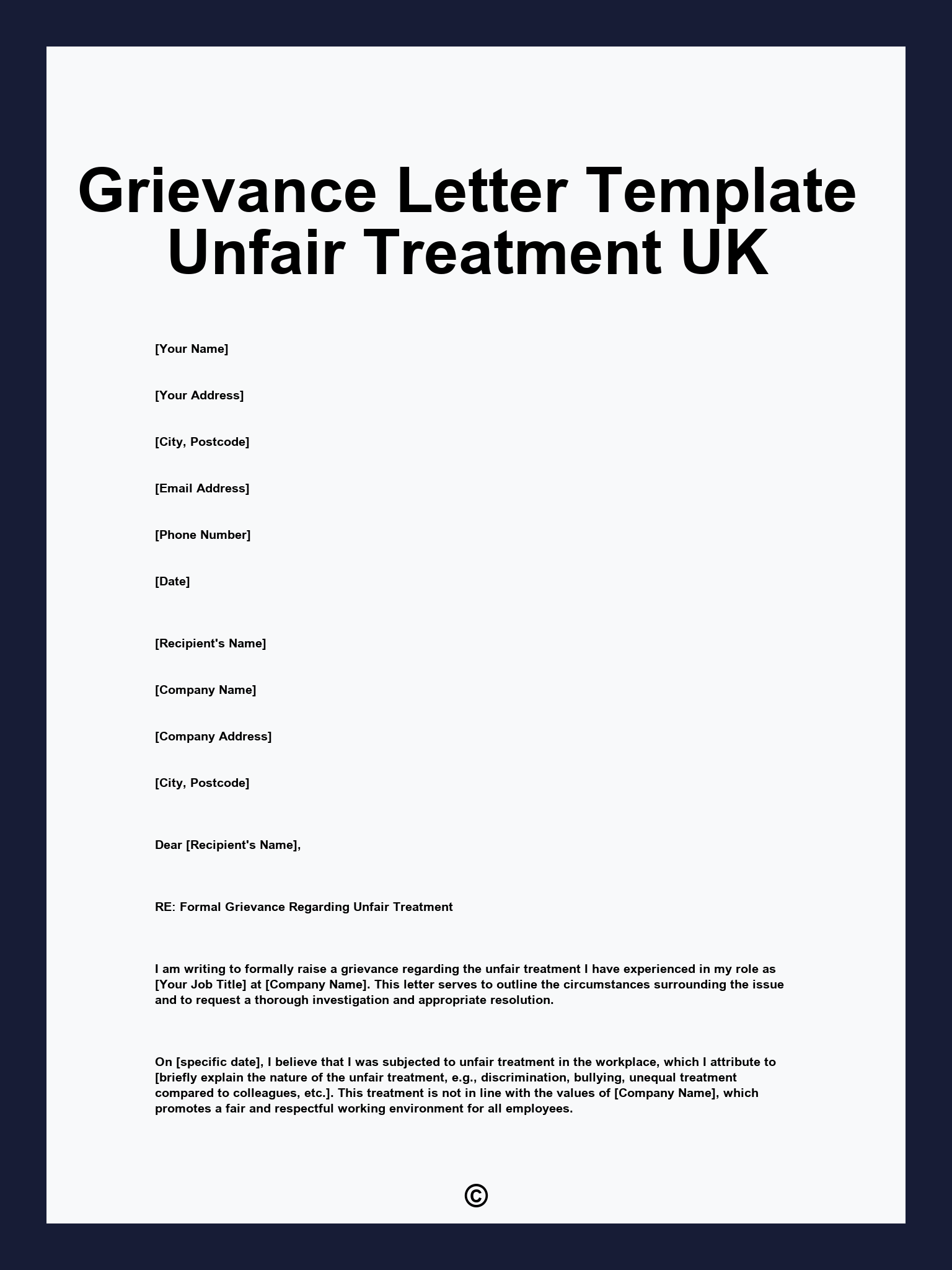 Grievance Letter Template Unfair Treatment UK