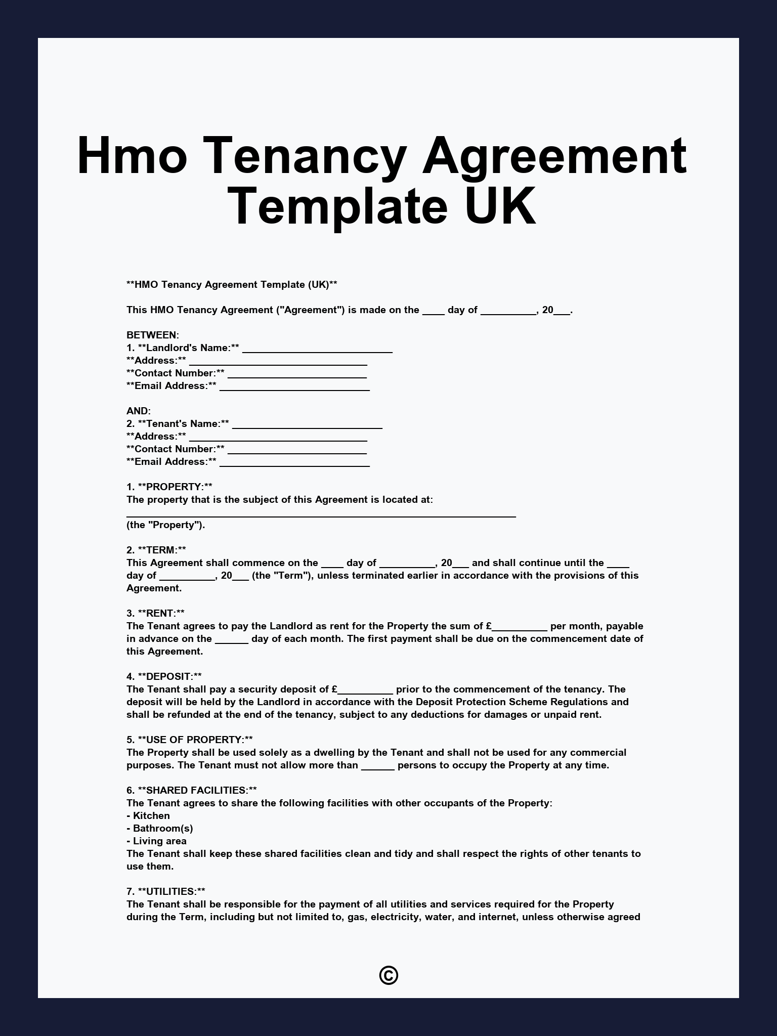 Hmo Tenancy Agreement Template UK