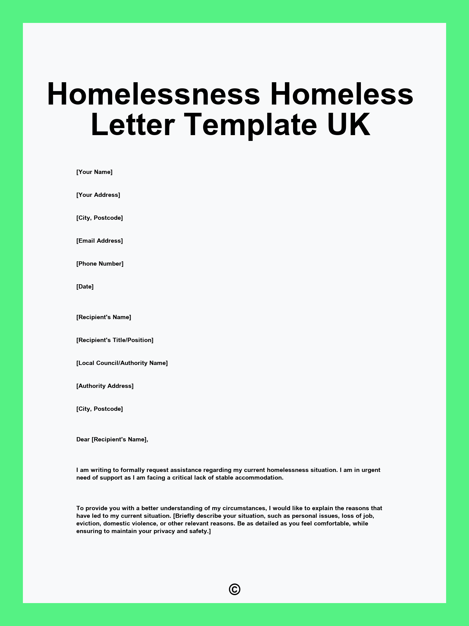 Homelessness Homeless Letter Template UK