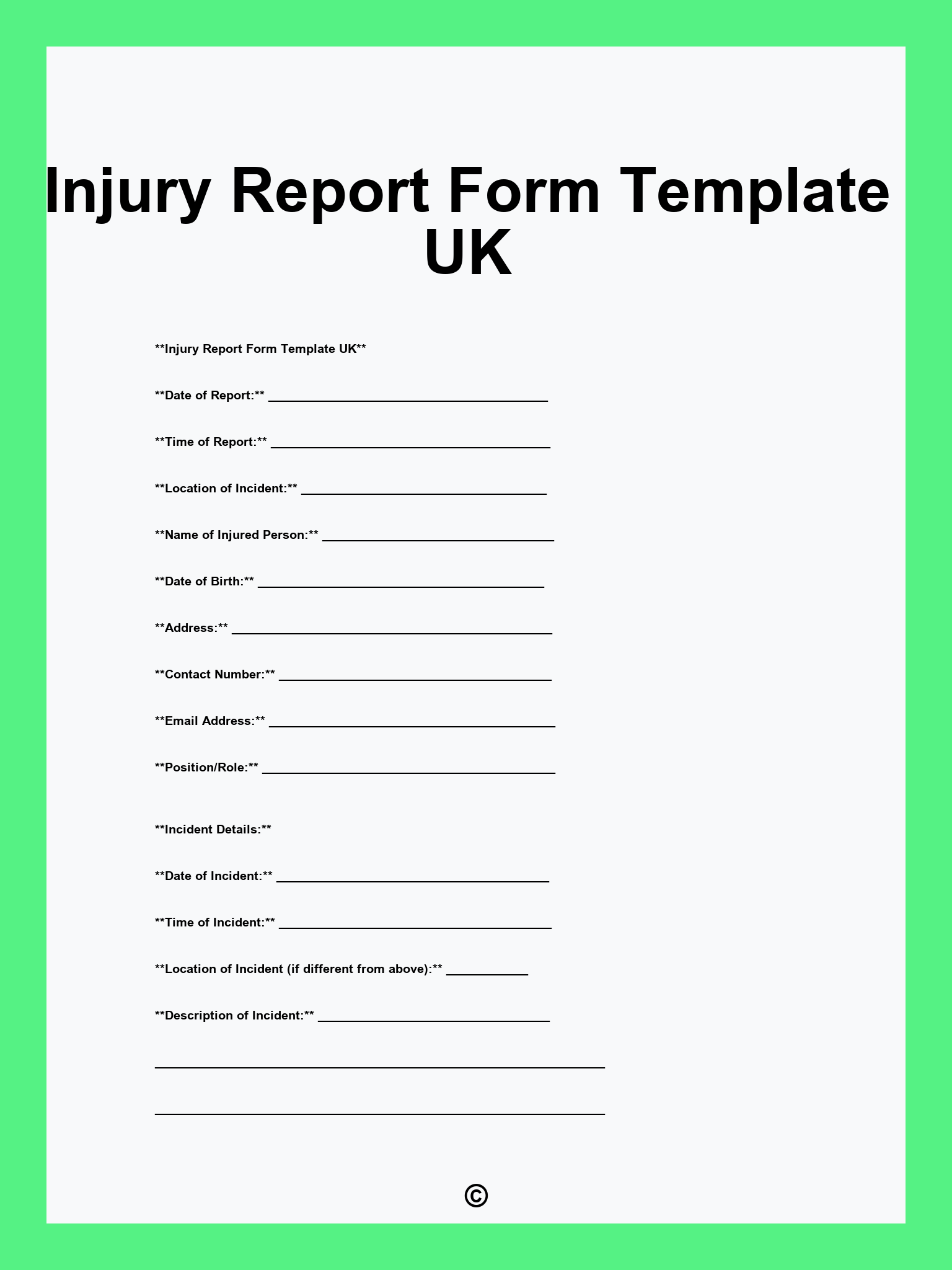 Injury Report Form Template UK