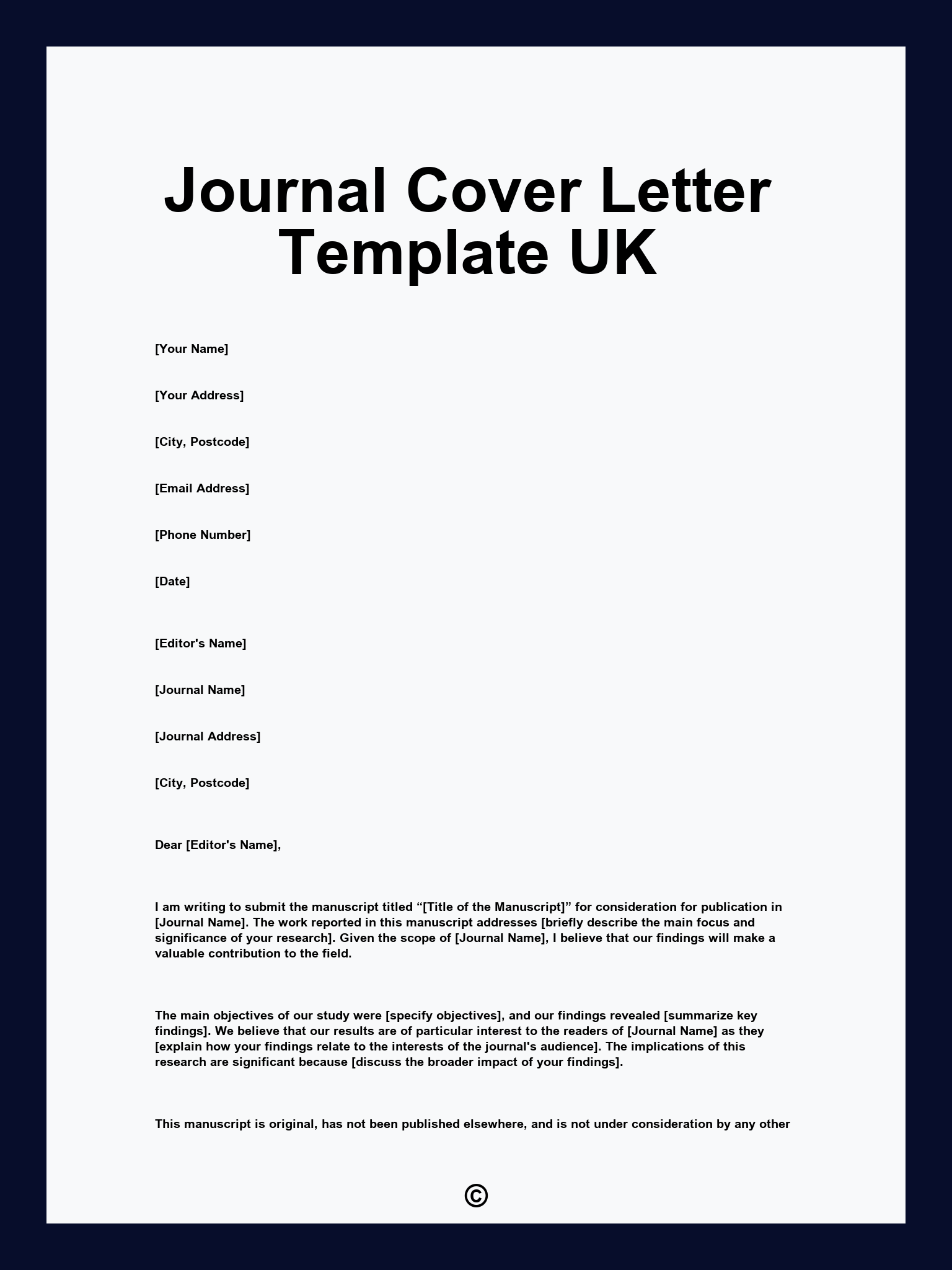 Journal Cover Letter Template UK