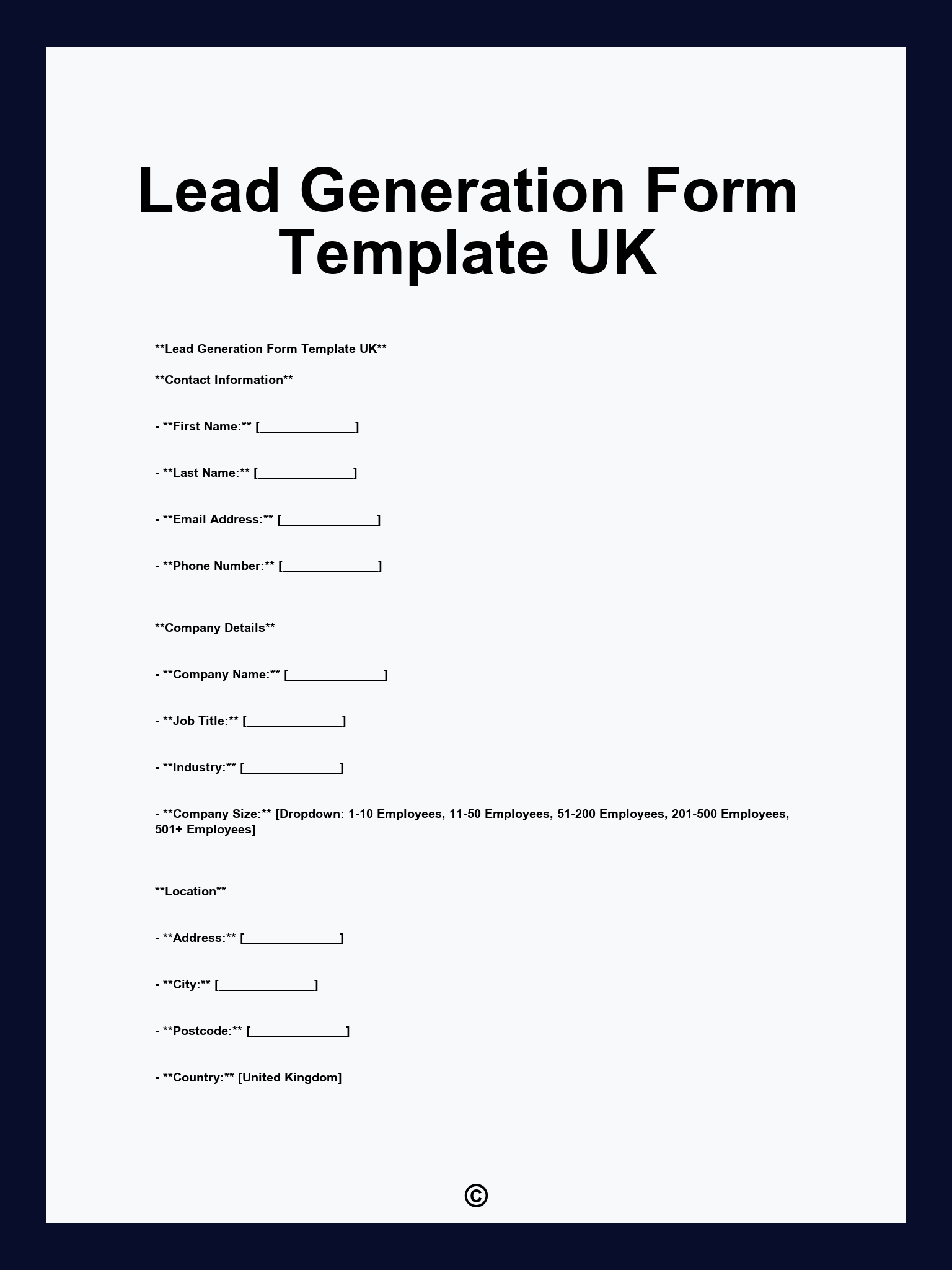 Lead Generation Form Template UK