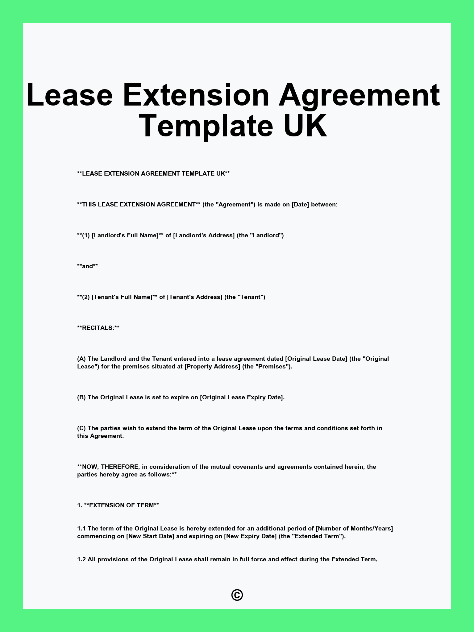 Lease Extension Agreement Template UK