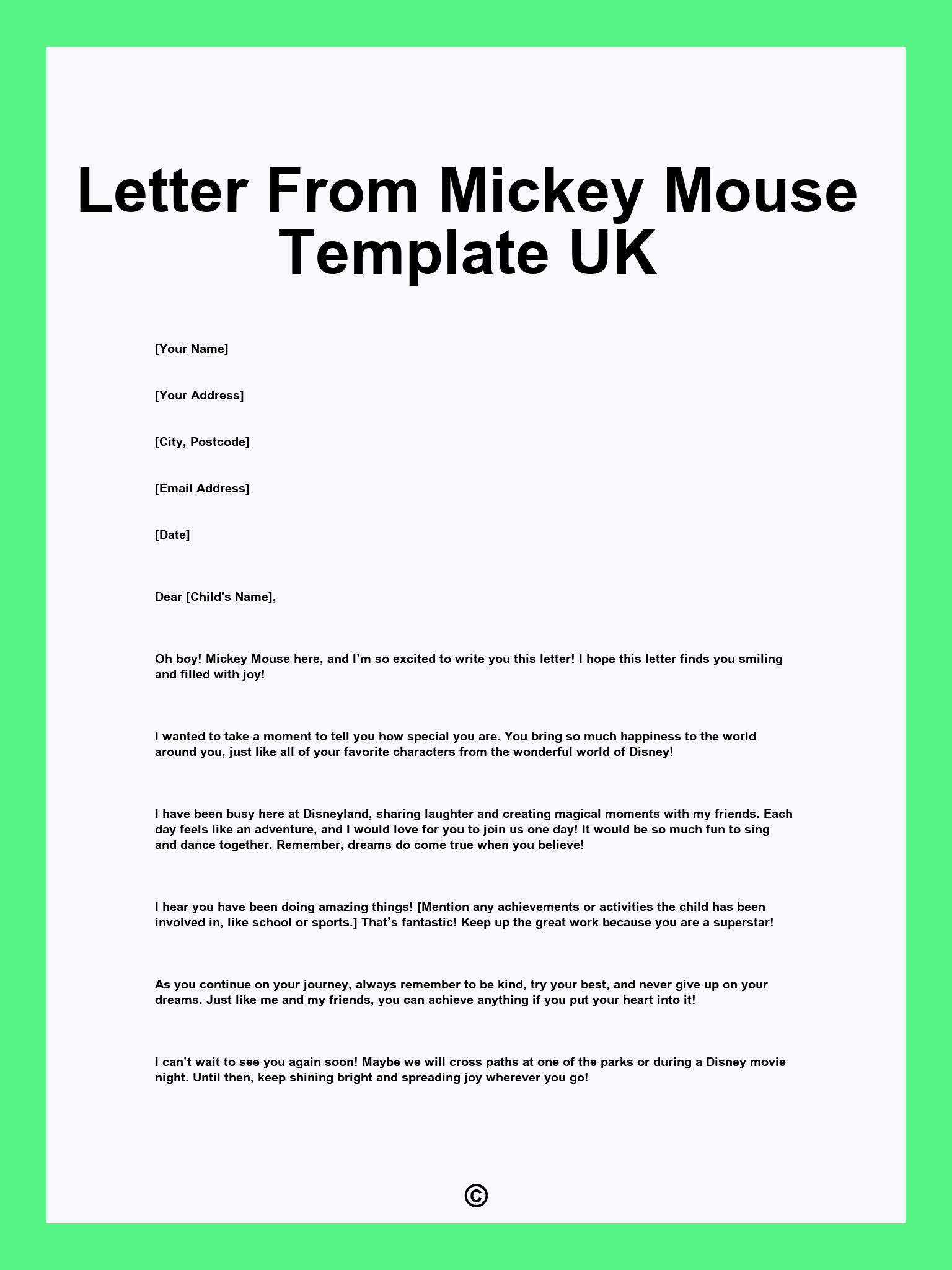 Letter From Mickey Mouse Template UK