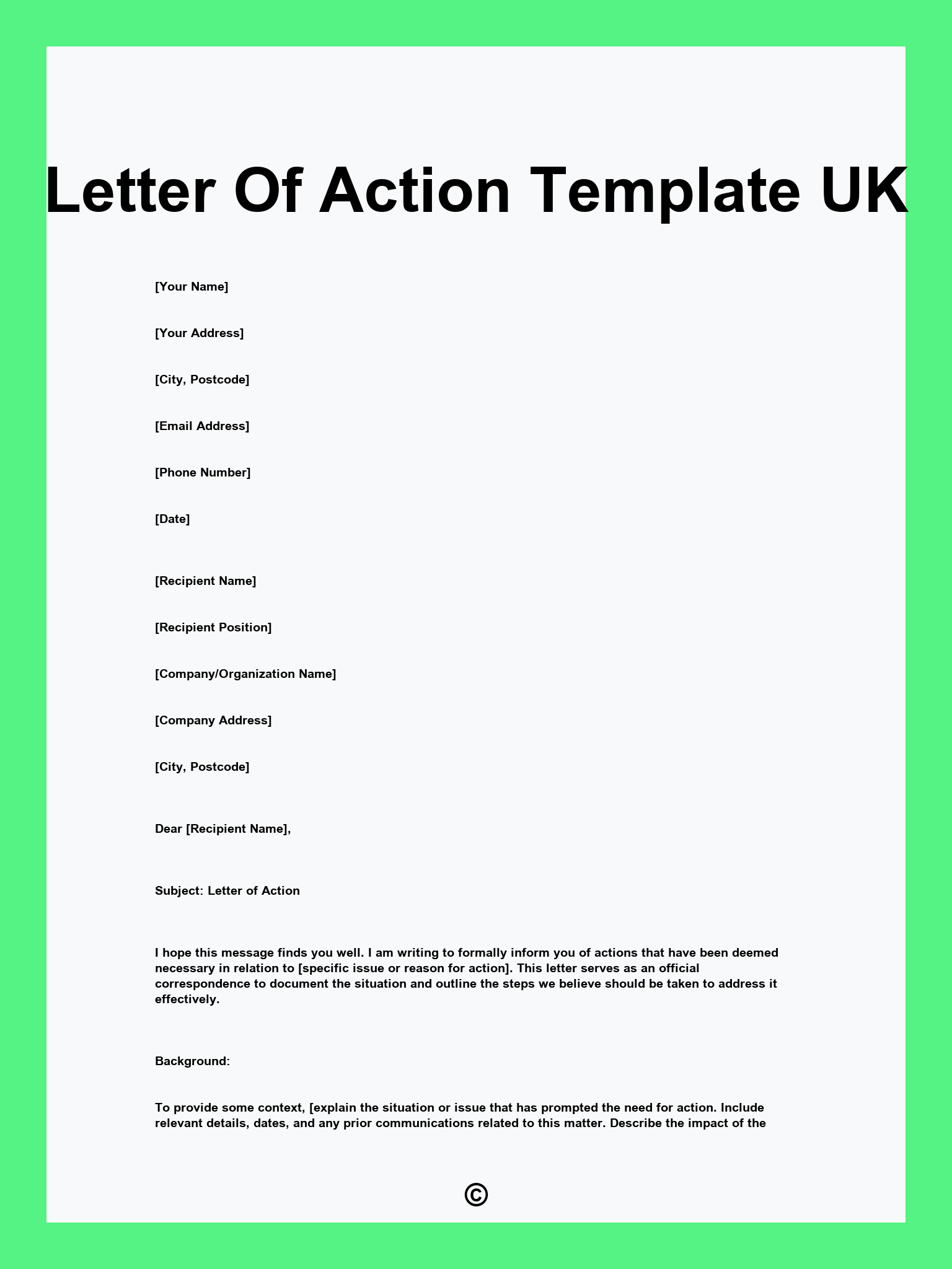 Letter Of Action Template UK