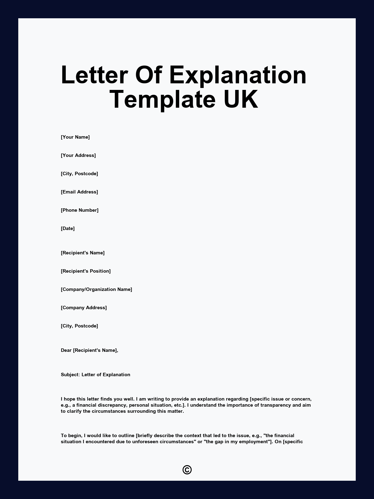 Letter Of Explanation Template UK