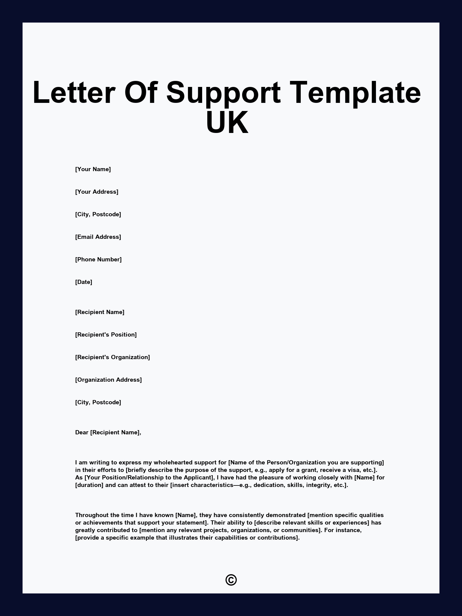 Letter Of Support Template UK